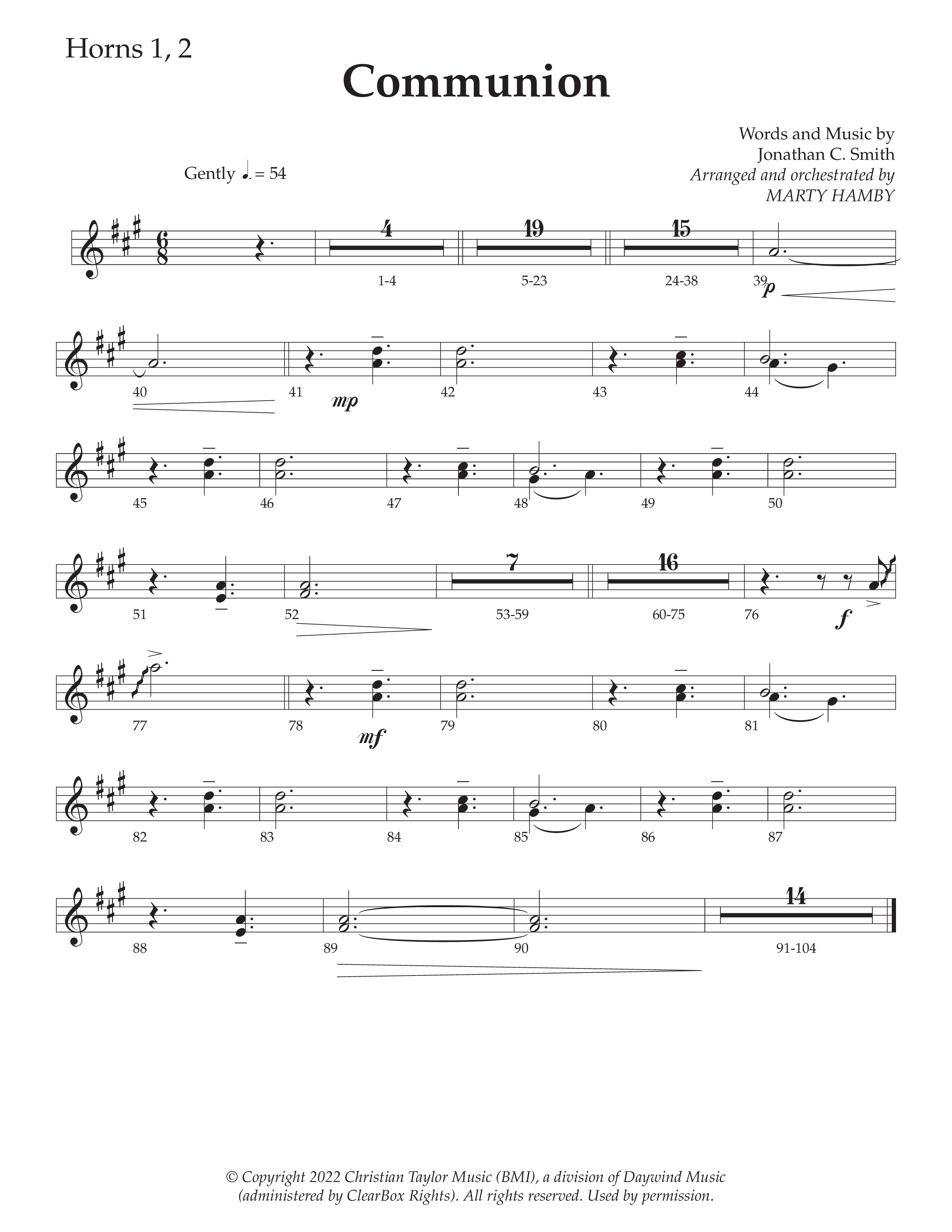 Communion (Choral Anthem SATB) French Horn 1/2 (Daywind Worship / Arr. Marty Hamby)