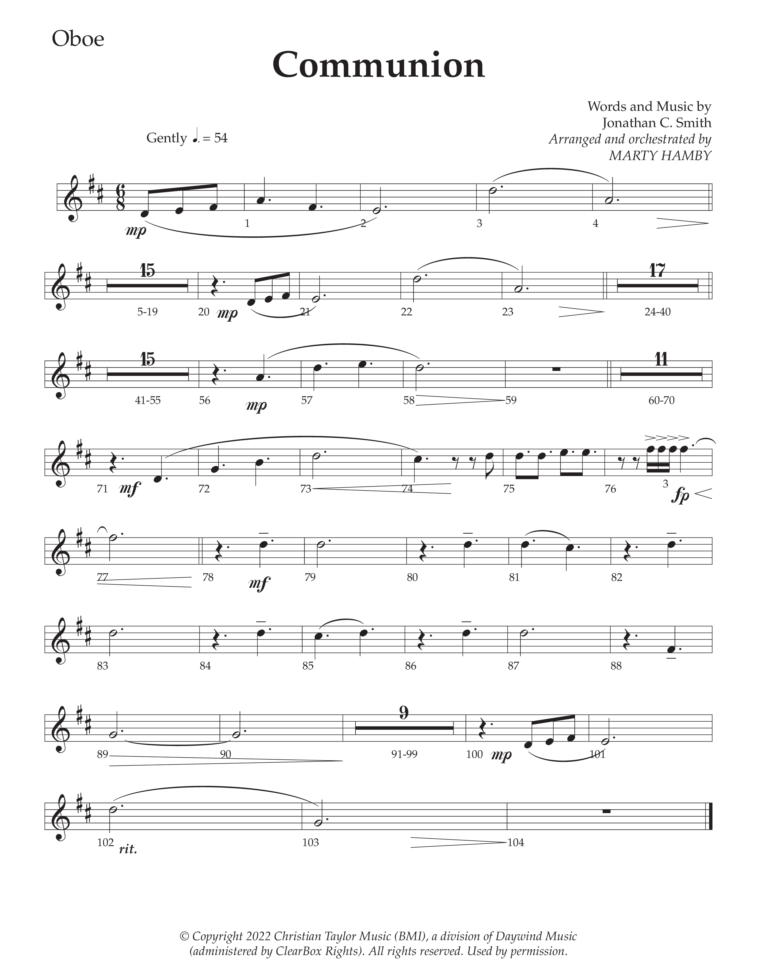 Communion (Choral Anthem SATB) Oboe (Daywind Worship / Arr. Marty Hamby)