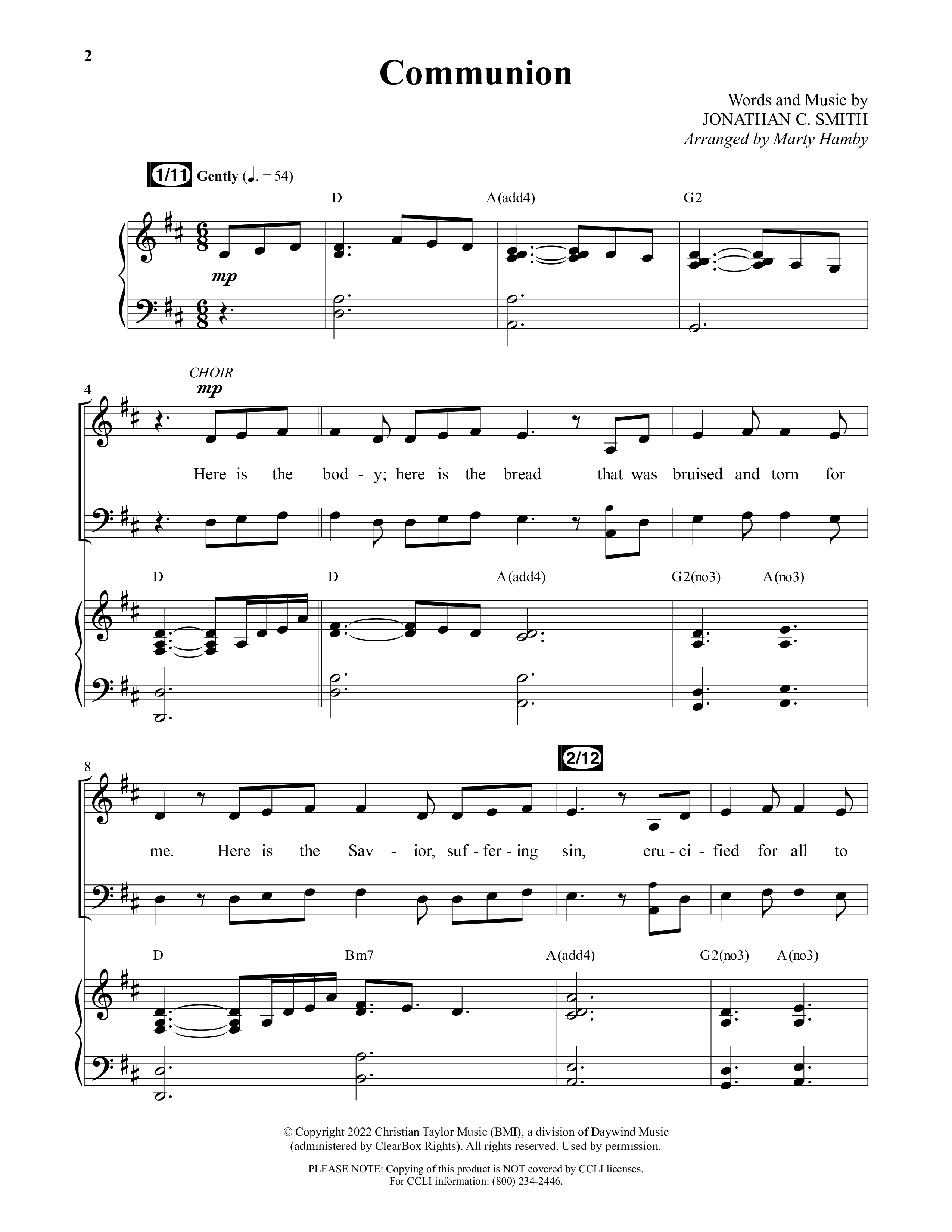 Communion (Choral Anthem SATB) Anthem (SATB/Piano) (Daywind Worship / Arr. Marty Hamby)
