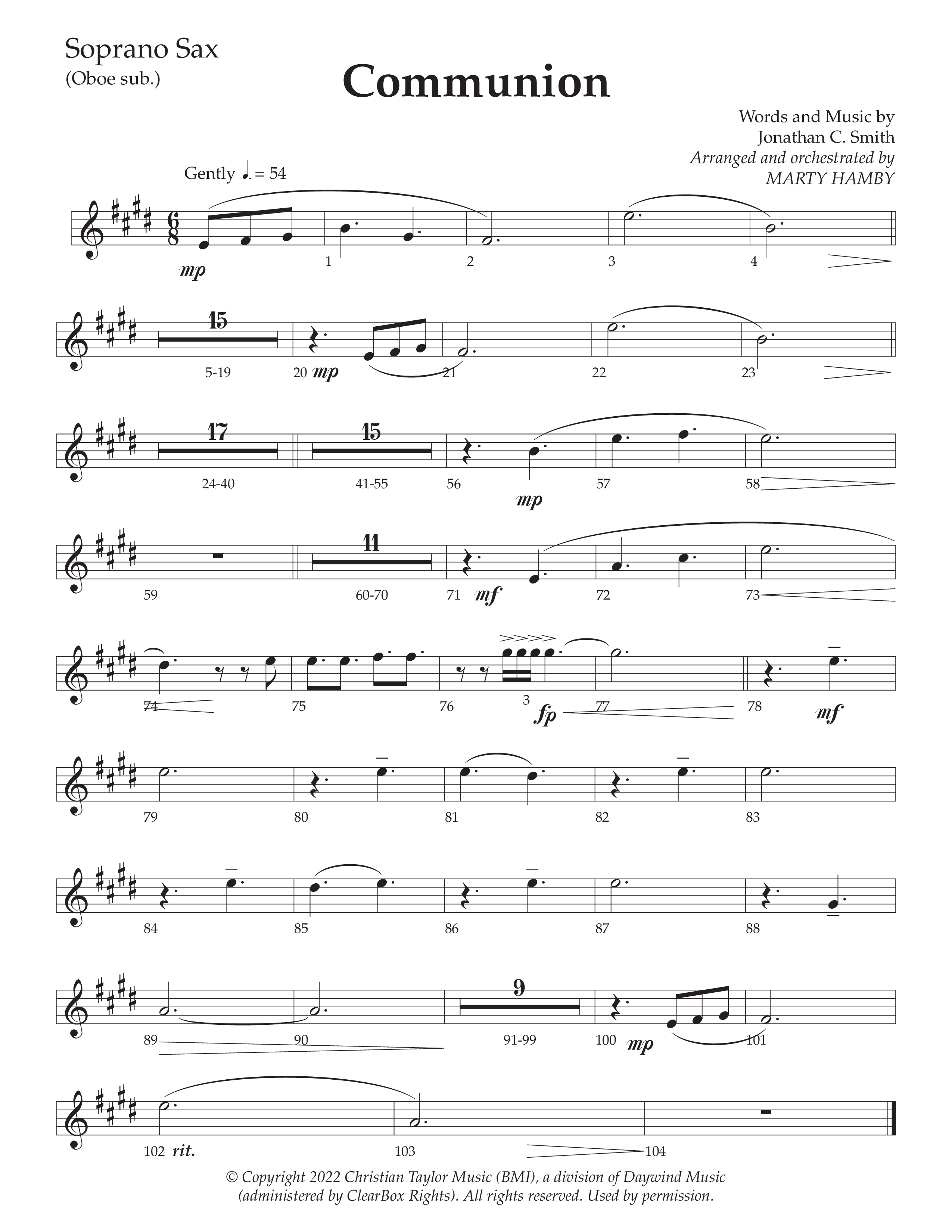 Communion (Choral Anthem SATB) Soprano Sax (Daywind Worship / Arr. Marty Hamby)