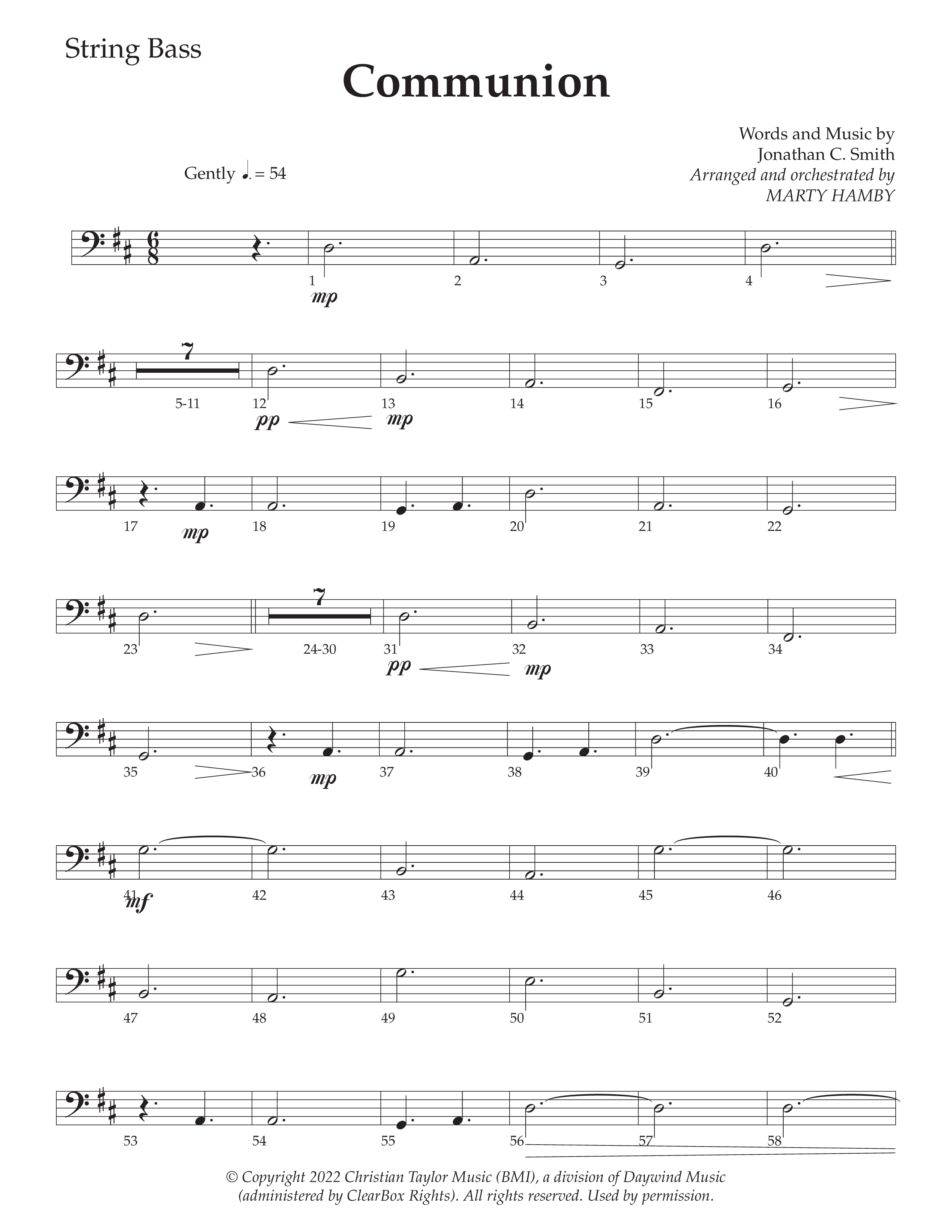 Communion (Choral Anthem SATB) String Bass (Daywind Worship / Arr. Marty Hamby)