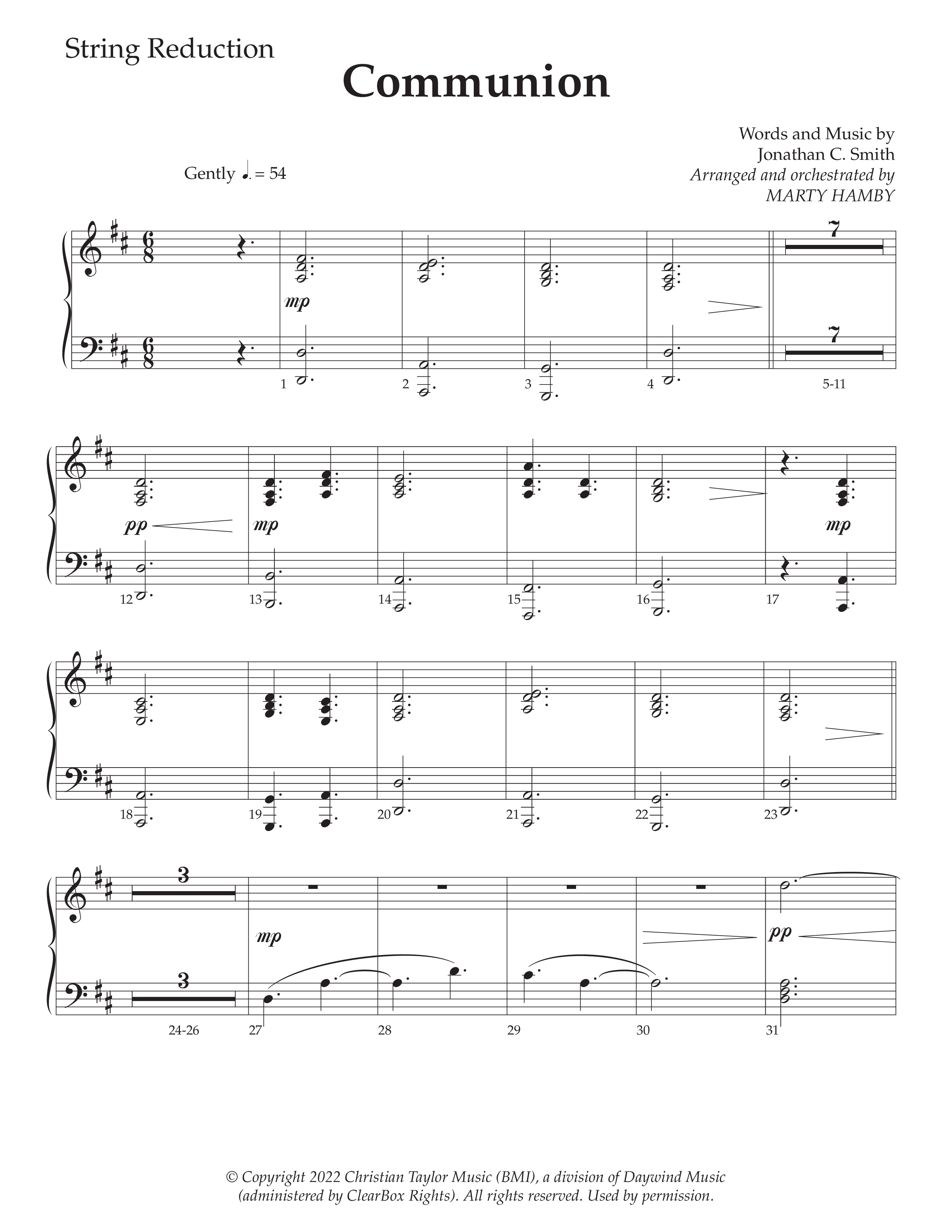 Communion (Choral Anthem SATB) String Reduction (Daywind Worship / Arr. Marty Hamby)