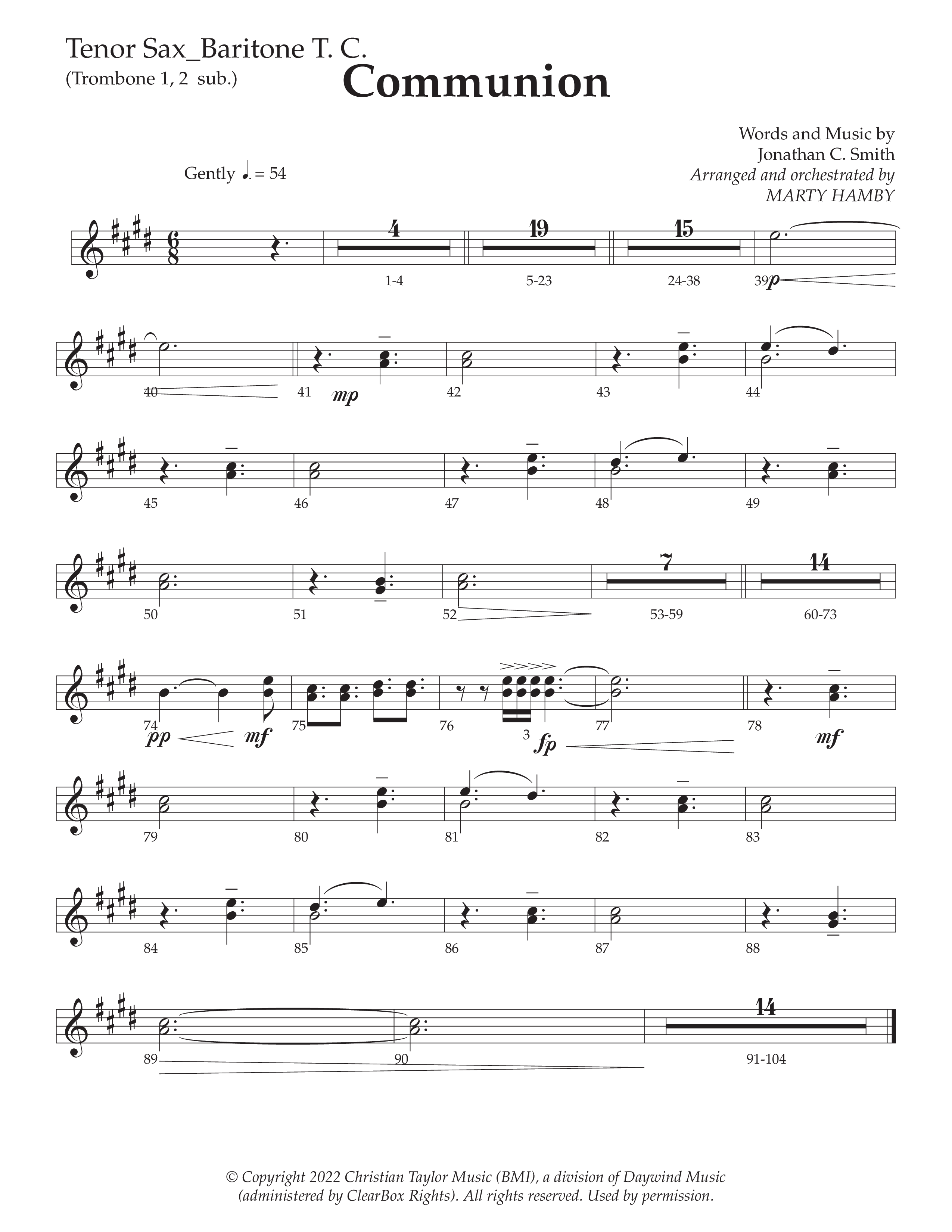 Communion (Choral Anthem SATB) Tenor Sax/Baritone T.C. (Daywind Worship / Arr. Marty Hamby)