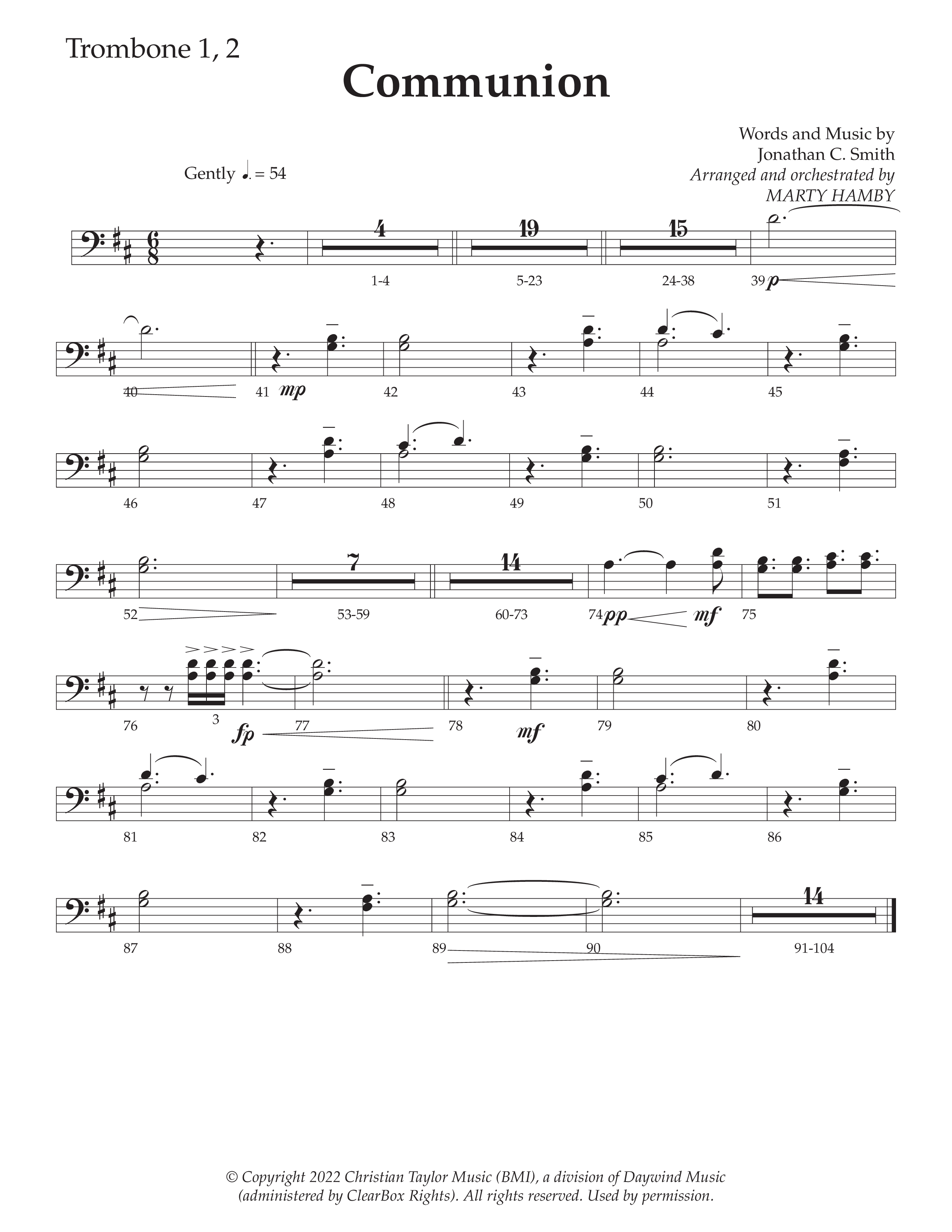 Communion (Choral Anthem SATB) Trombone 1/2 (Daywind Worship / Arr. Marty Hamby)