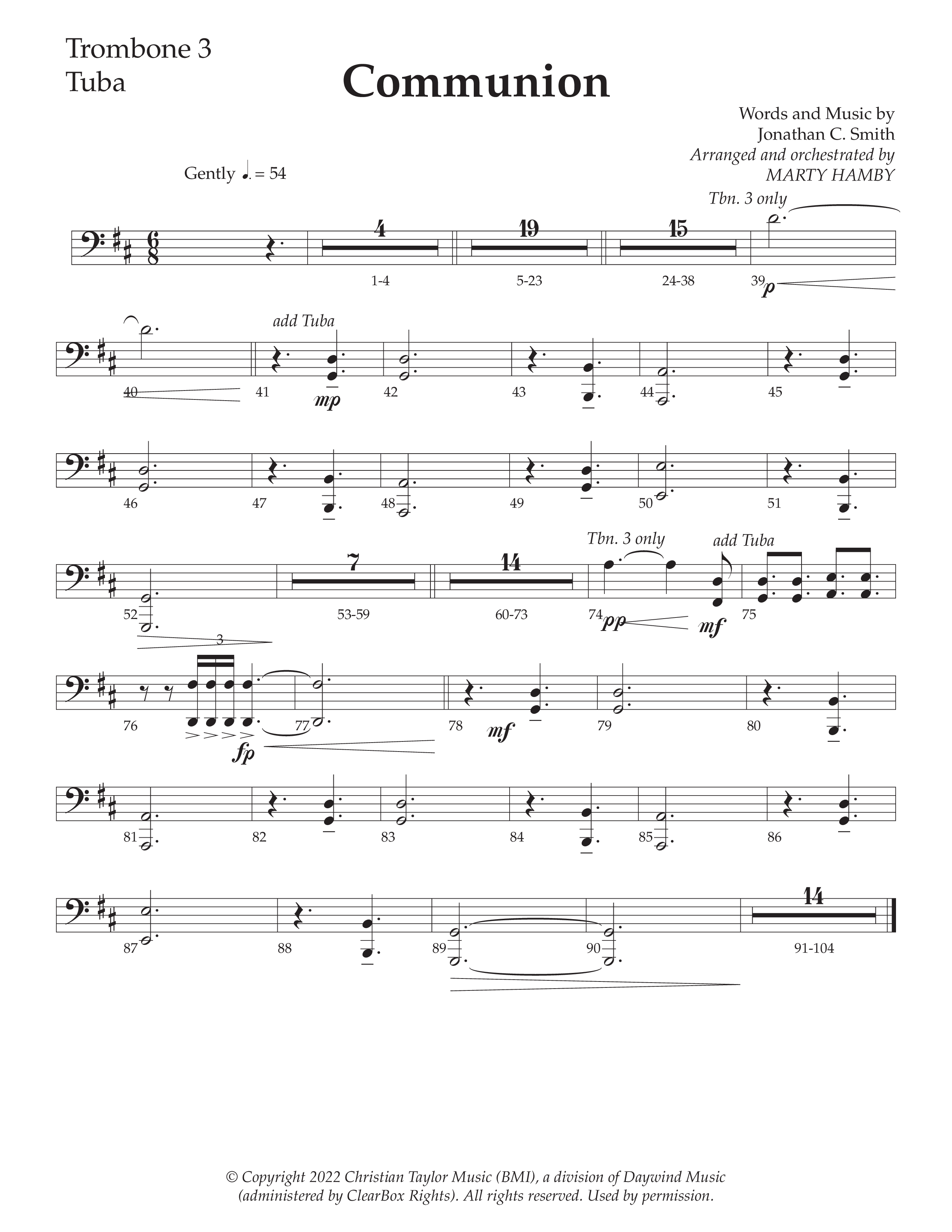 Communion (Choral Anthem SATB) Trombone 3/Tuba (Daywind Worship / Arr. Marty Hamby)