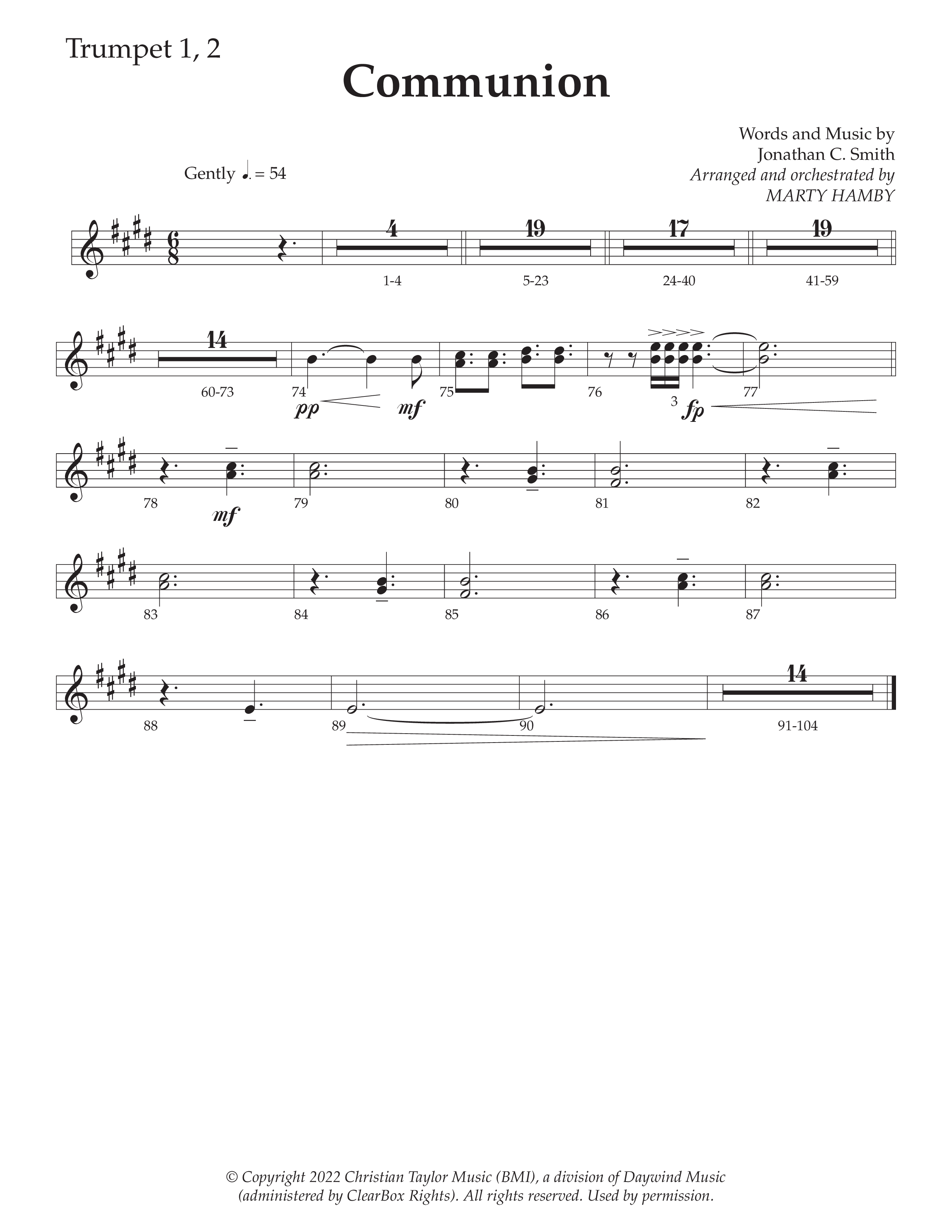 Communion (Choral Anthem SATB) Trumpet 1,2 (Daywind Worship / Arr. Marty Hamby)