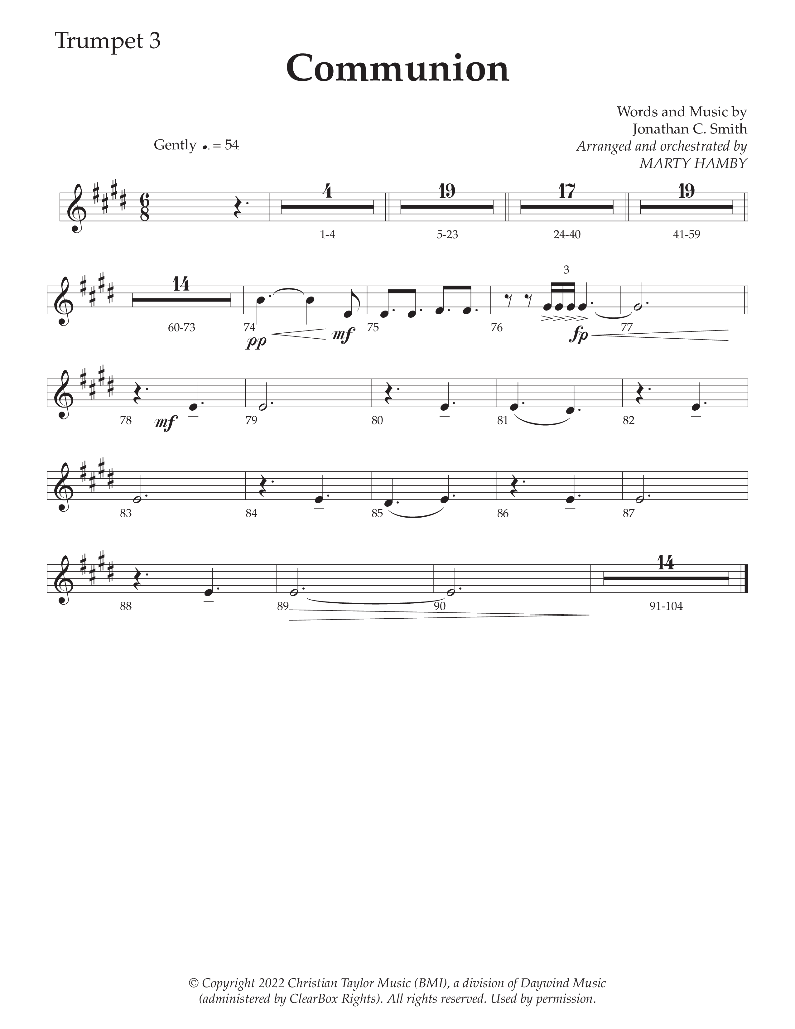 Communion (Choral Anthem SATB) Trumpet 3 (Daywind Worship / Arr. Marty Hamby)