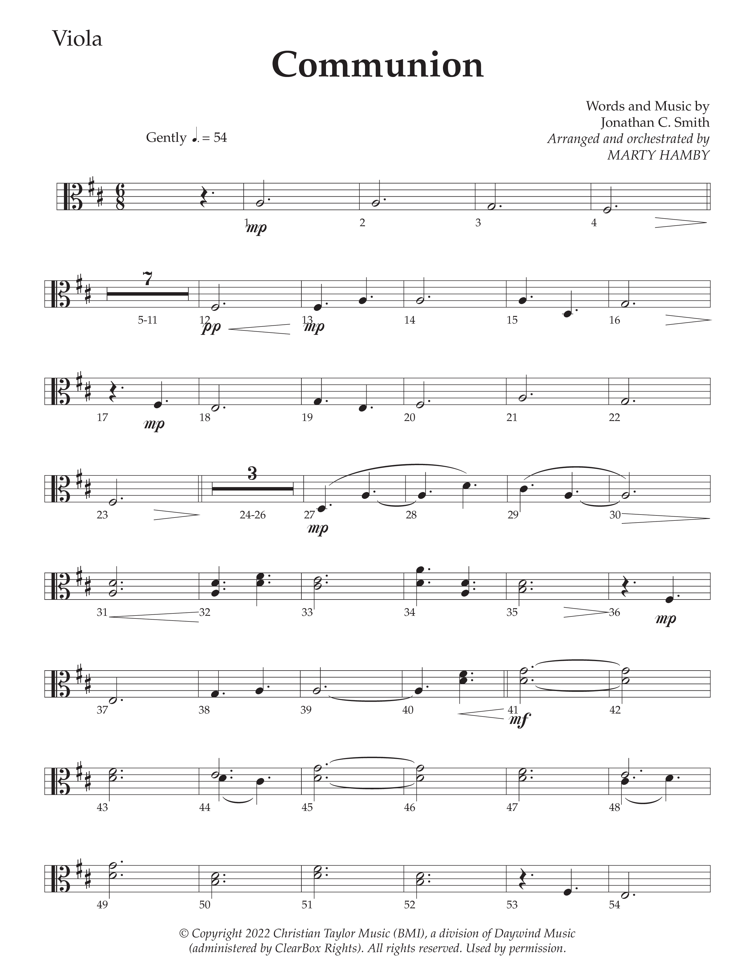 Communion (Choral Anthem SATB) Viola (Daywind Worship / Arr. Marty Hamby)