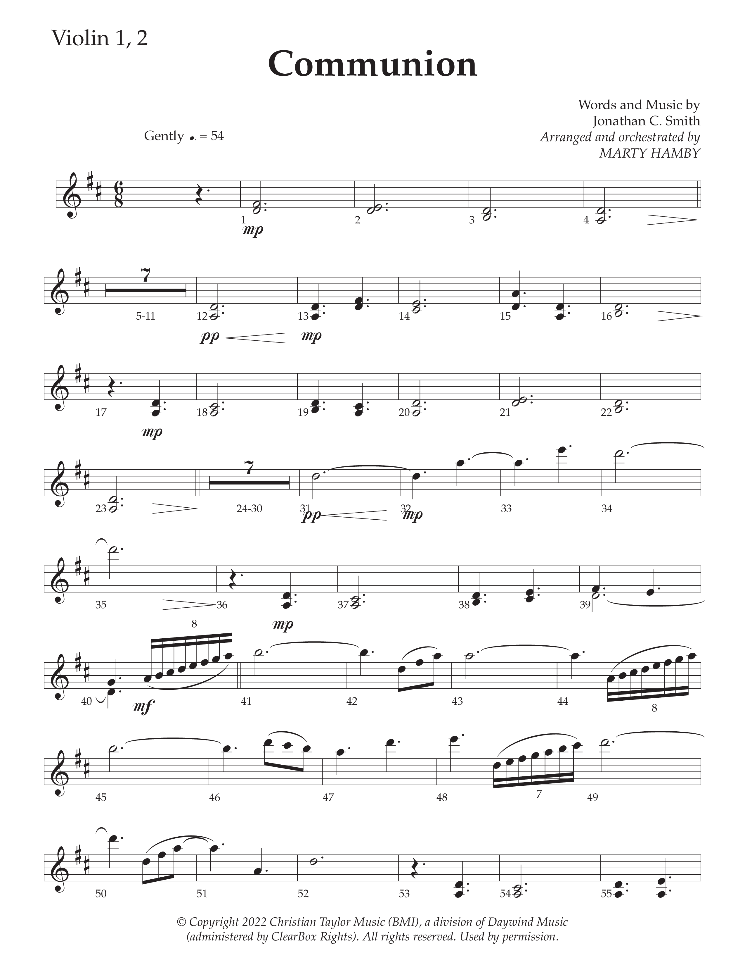 Communion (Choral Anthem SATB) Violin 1/2 (Daywind Worship / Arr. Marty Hamby)