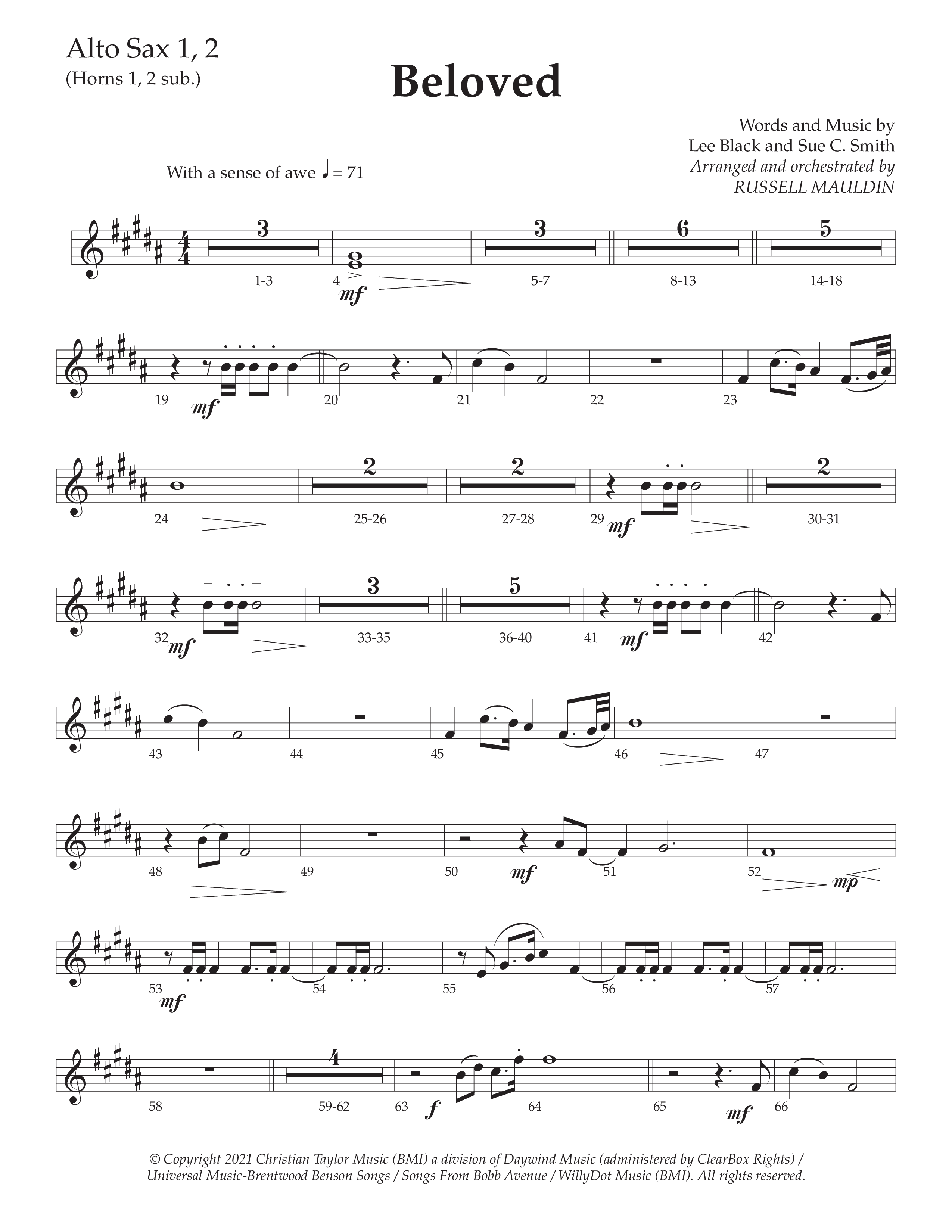 Beloved (Choral Anthem SATB) Alto Sax 1/2 (Daywind Worship / Arr. Russell Mauldin)