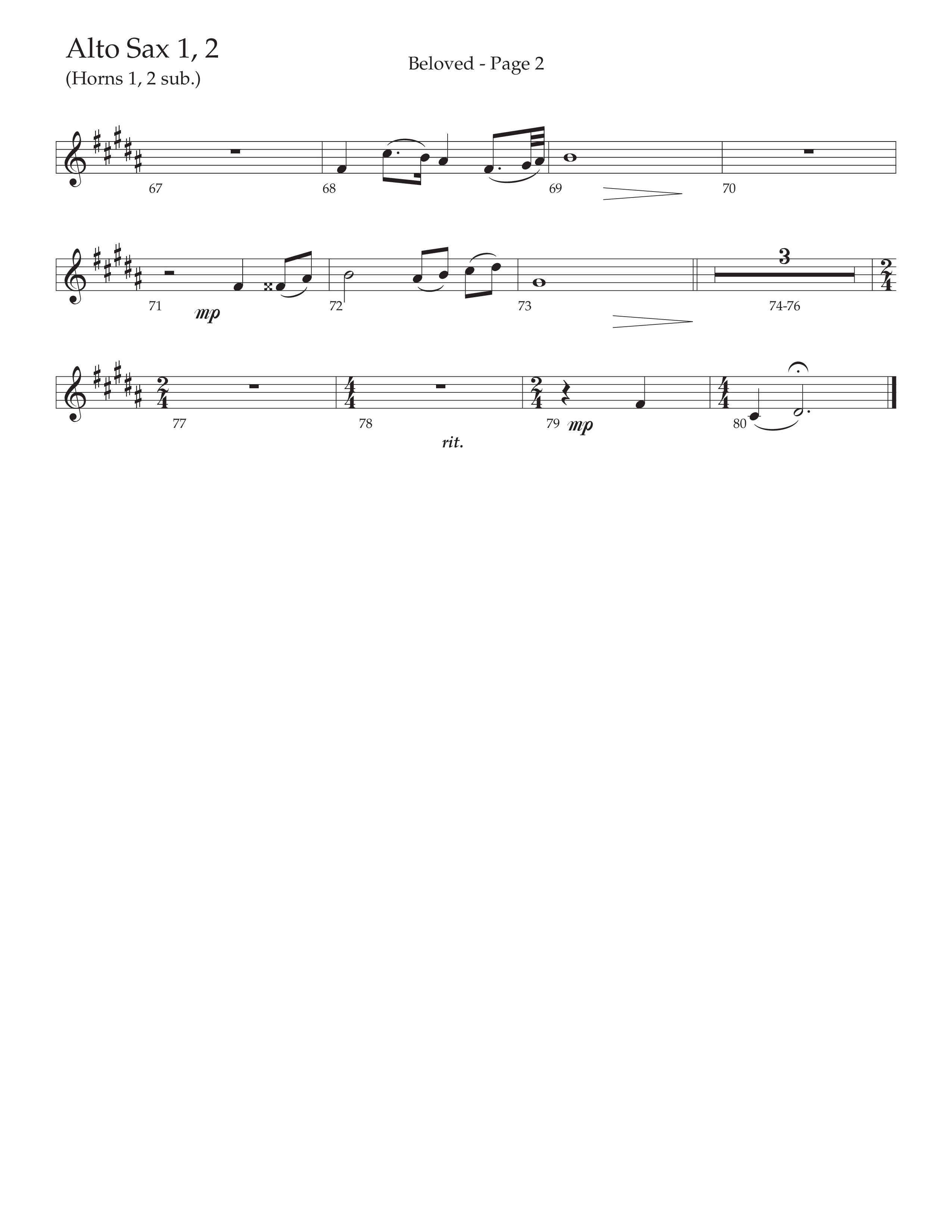 Beloved (Choral Anthem SATB) Alto Sax 1/2 (Daywind Worship / Arr. Russell Mauldin)