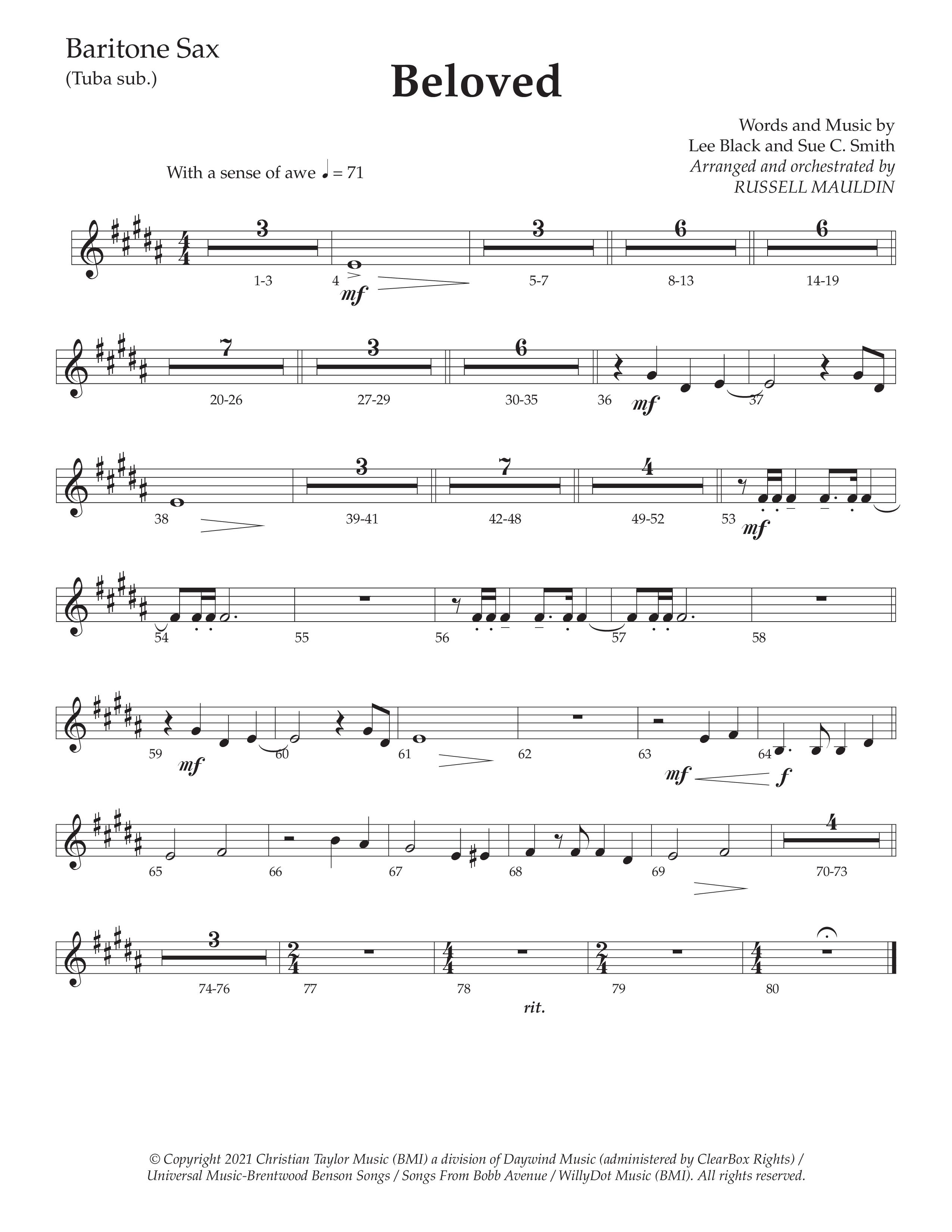 Beloved (Choral Anthem SATB) Bari Sax (Daywind Worship / Arr. Russell Mauldin)
