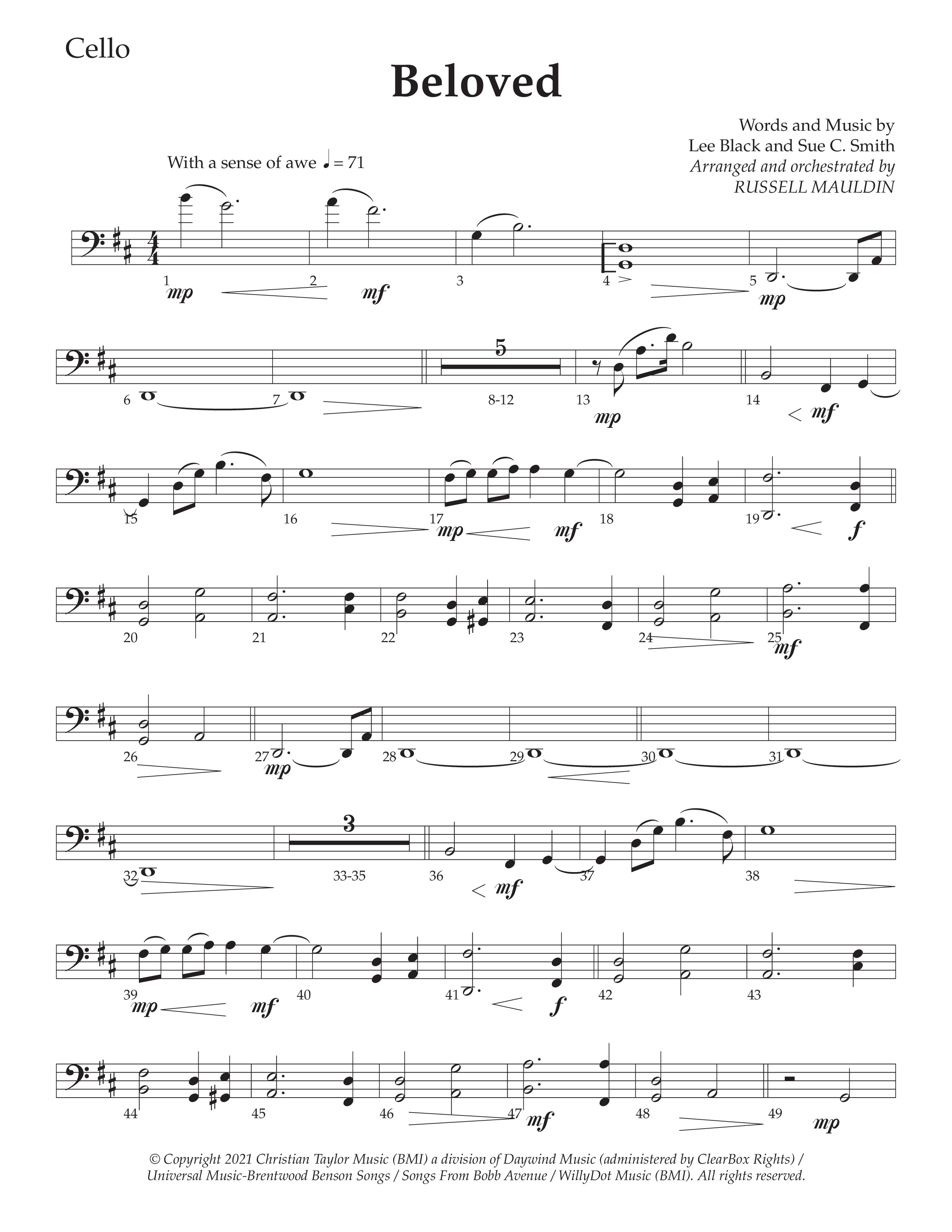 Beloved (Choral Anthem SATB) Cello (Daywind Worship / Arr. Russell Mauldin)