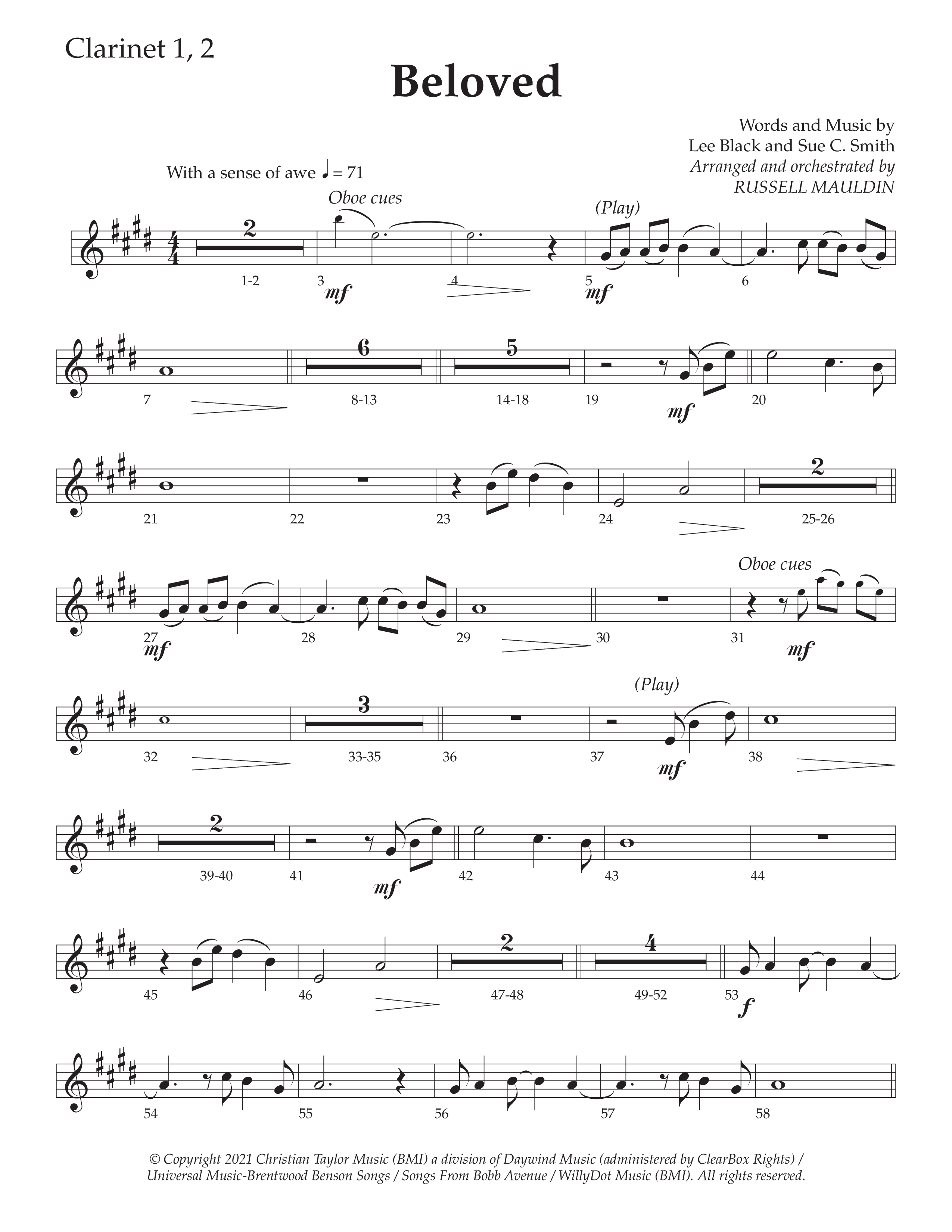 Beloved (Choral Anthem SATB) Clarinet 1/2 (Daywind Worship / Arr. Russell Mauldin)