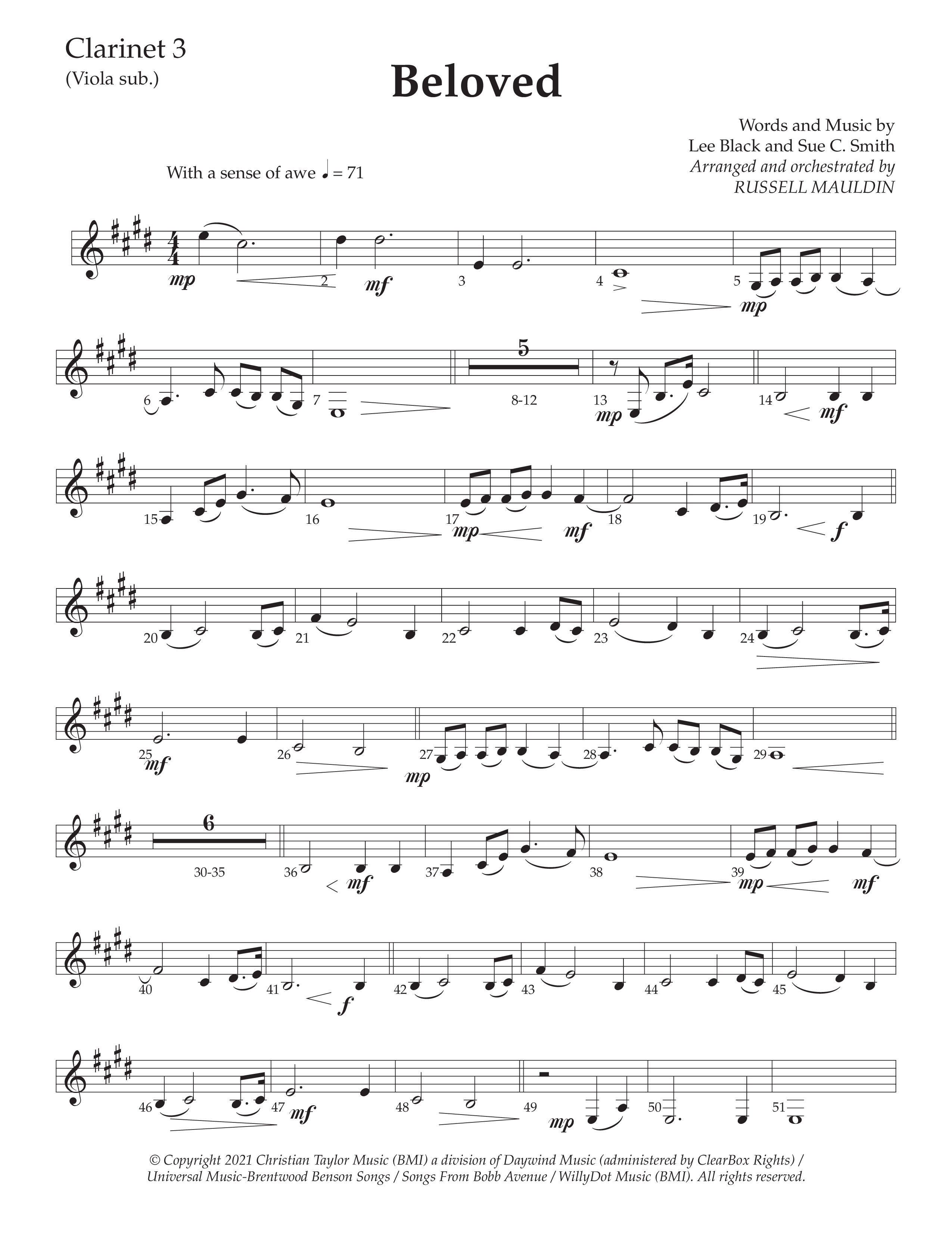 Beloved (Choral Anthem SATB) Clarinet 3 (Daywind Worship / Arr. Russell Mauldin)