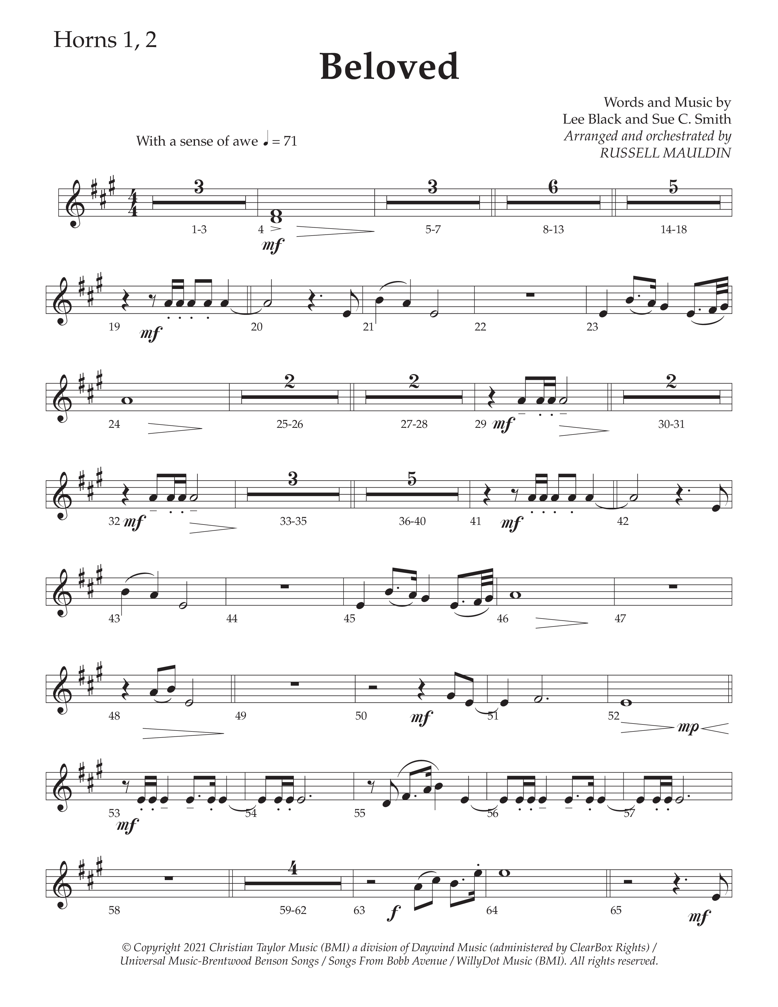 Beloved (Choral Anthem SATB) French Horn 1/2 (Daywind Worship / Arr. Russell Mauldin)