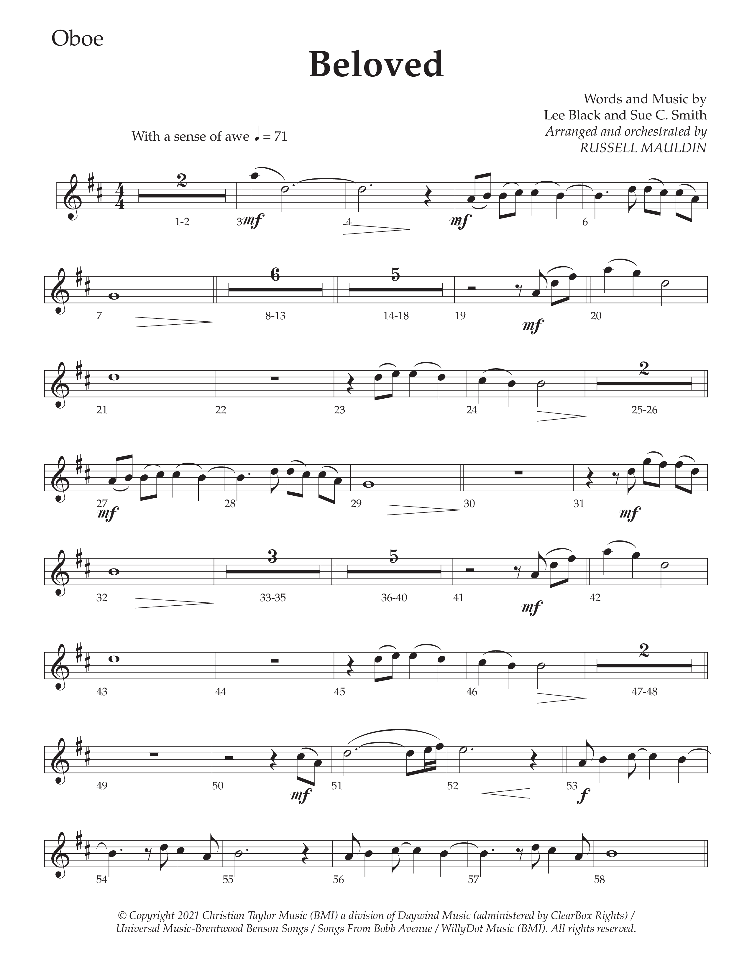 Beloved (Choral Anthem SATB) Oboe (Daywind Worship / Arr. Russell Mauldin)