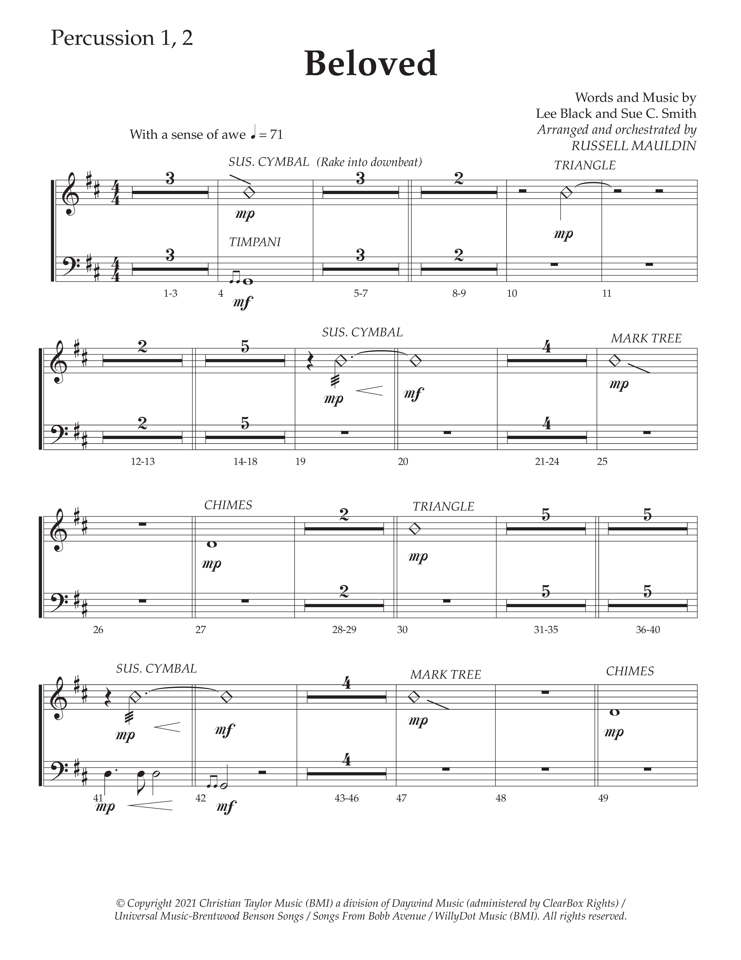 Beloved (Choral Anthem SATB) Percussion 1/2 (Daywind Worship / Arr. Russell Mauldin)