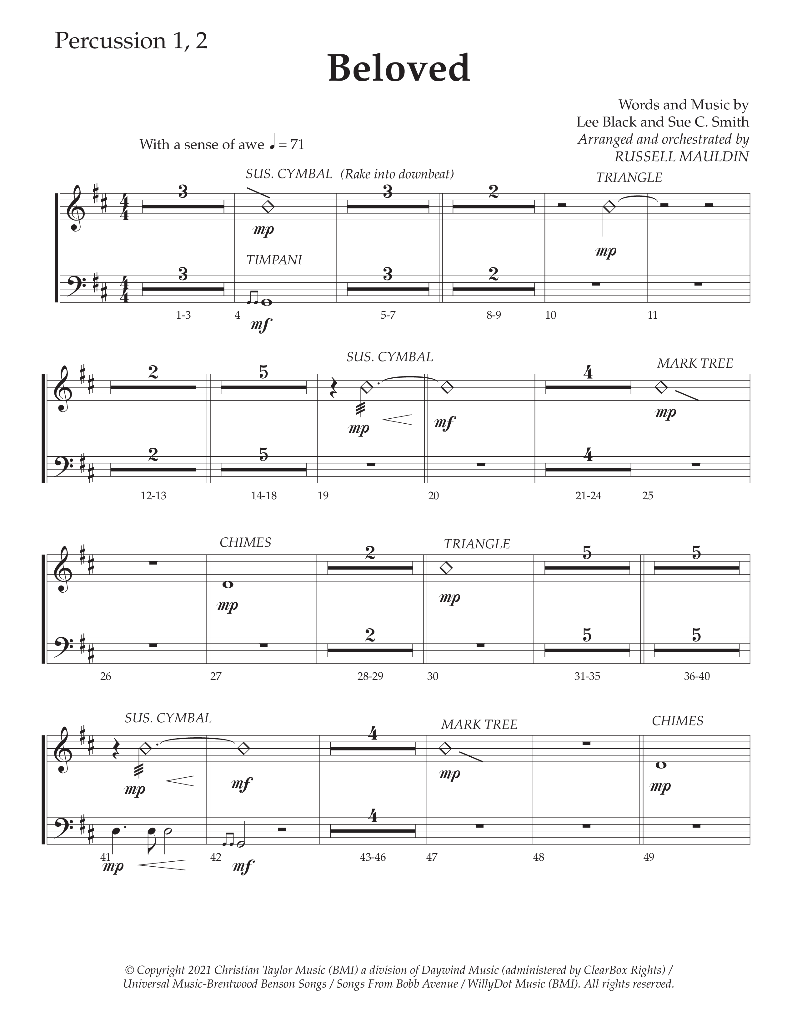 Beloved (Choral Anthem SATB) Percussion 1/2 (Daywind Worship / Arr. Russell Mauldin)