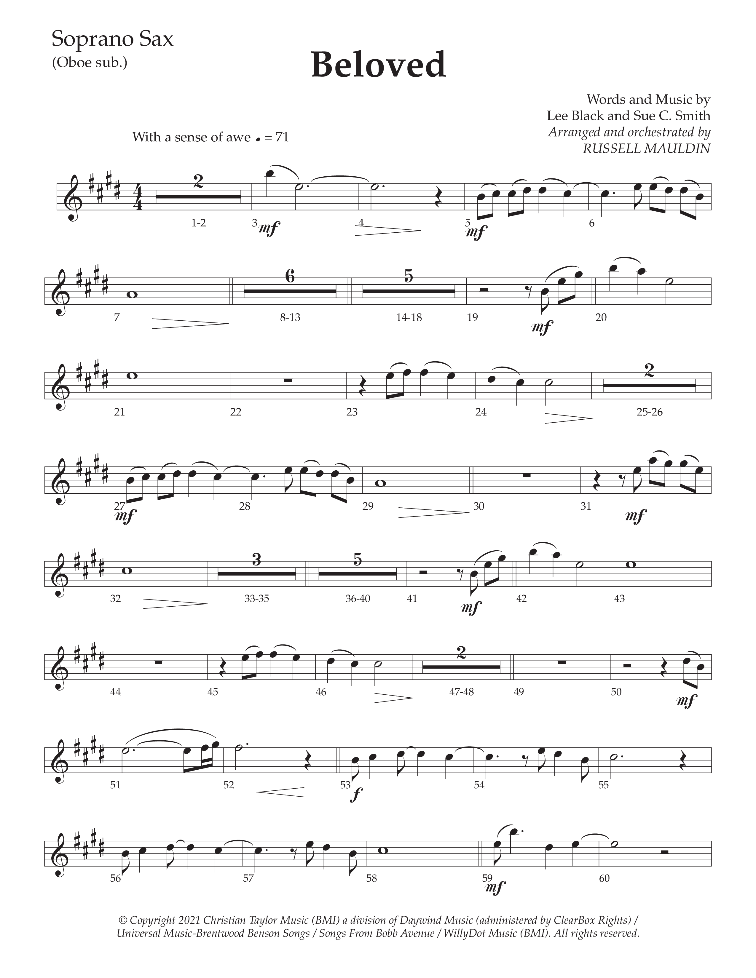 Beloved (Choral Anthem SATB) Soprano Sax (Daywind Worship / Arr. Russell Mauldin)