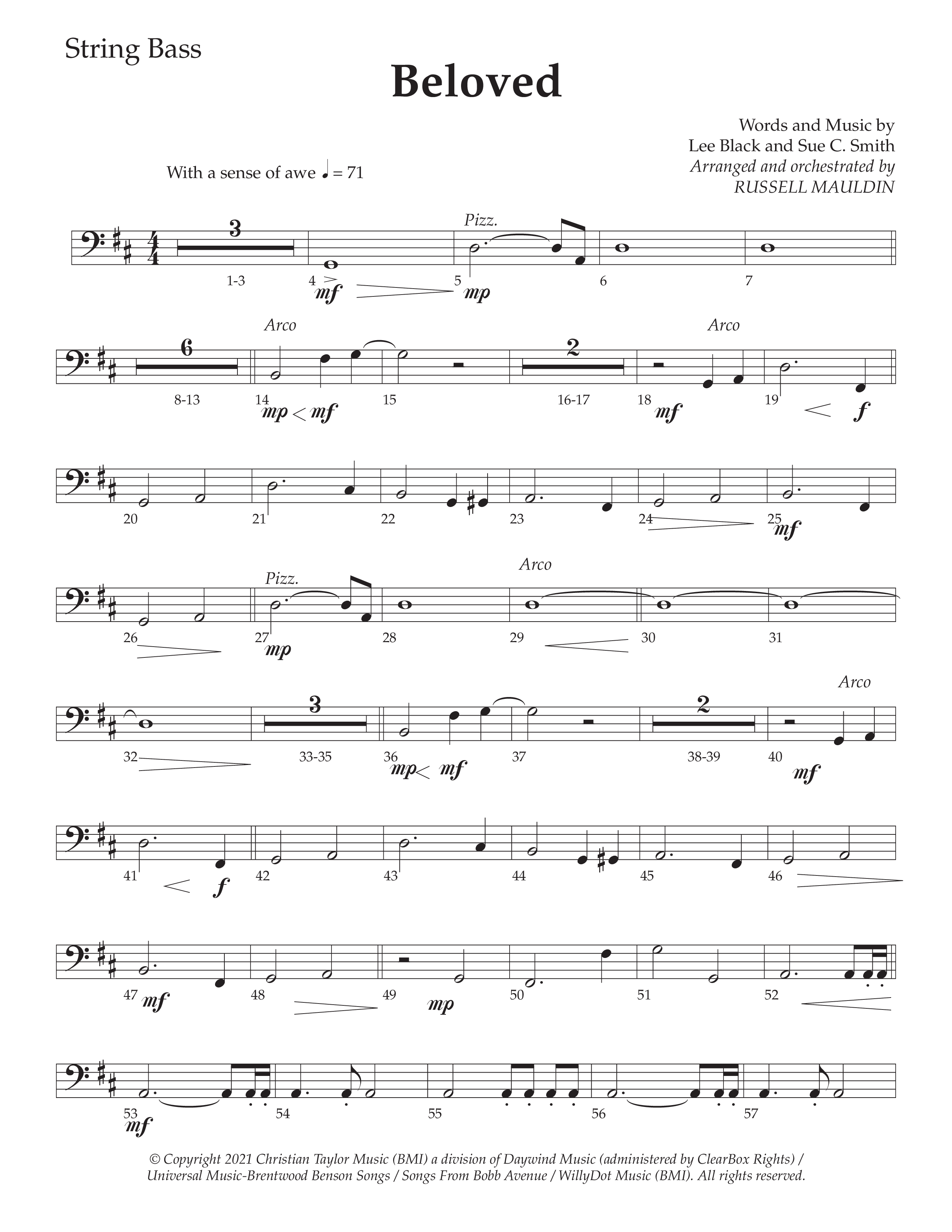 Beloved (Choral Anthem SATB) String Bass (Daywind Worship / Arr. Russell Mauldin)