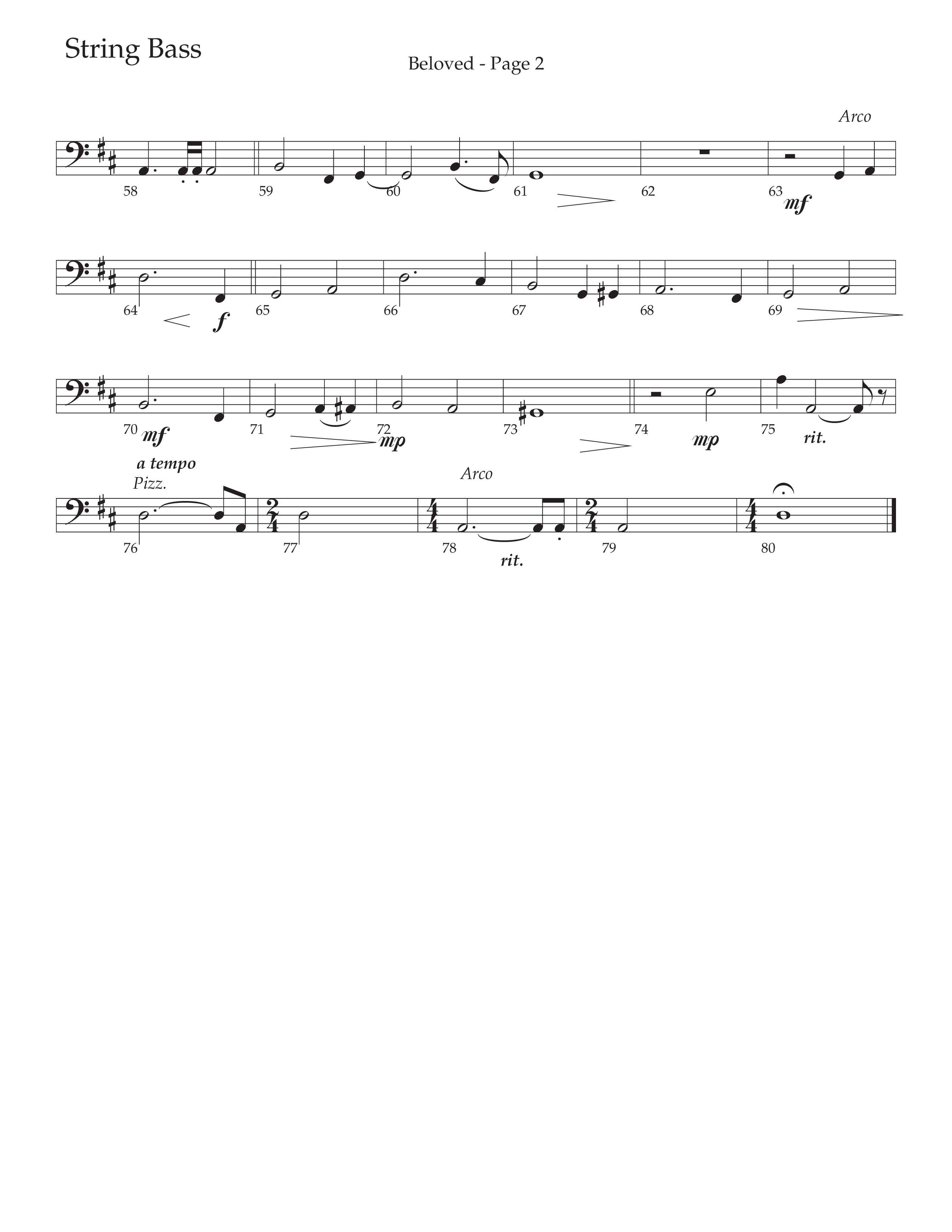 Beloved (Choral Anthem SATB) String Bass (Daywind Worship / Arr. Russell Mauldin)