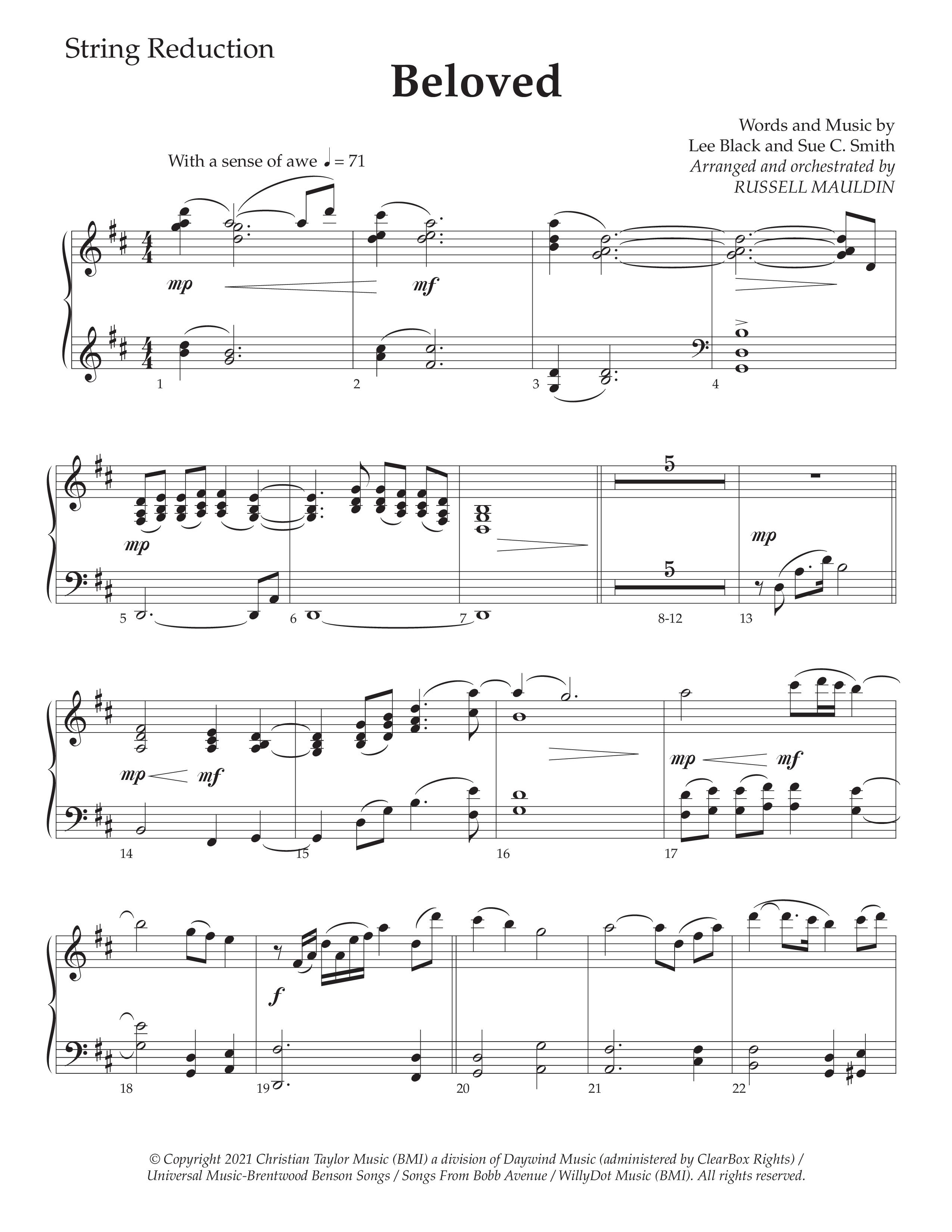 Beloved (Choral Anthem SATB) String Reduction (Daywind Worship / Arr. Russell Mauldin)