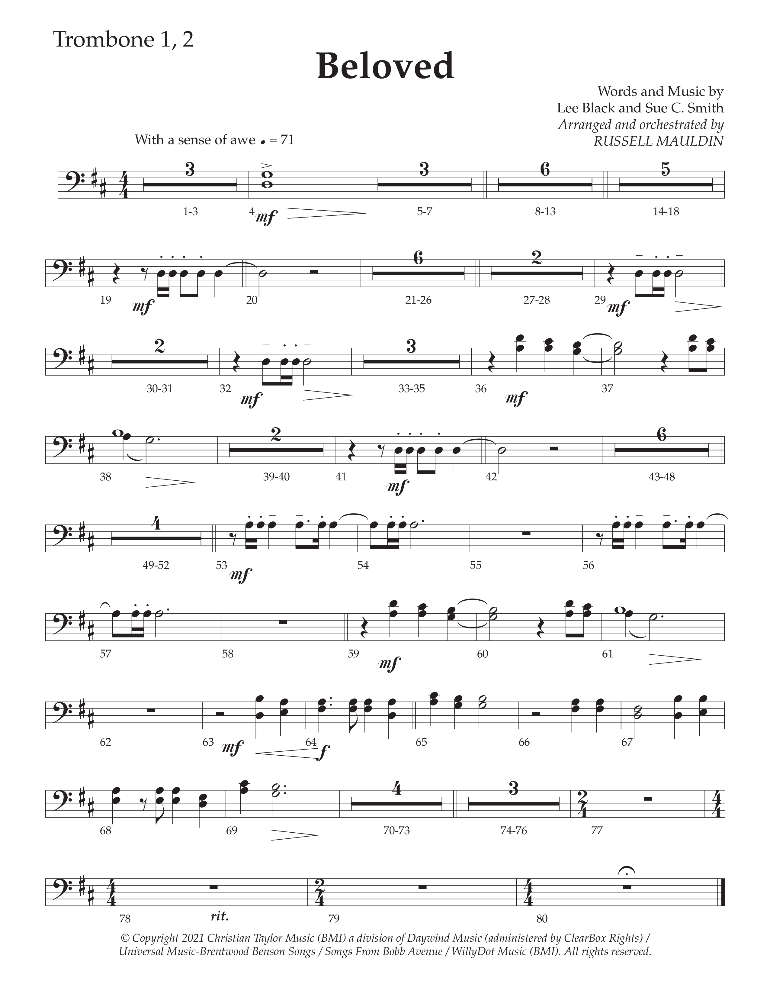 Beloved (Choral Anthem SATB) Trombone 1/2 (Daywind Worship / Arr. Russell Mauldin)