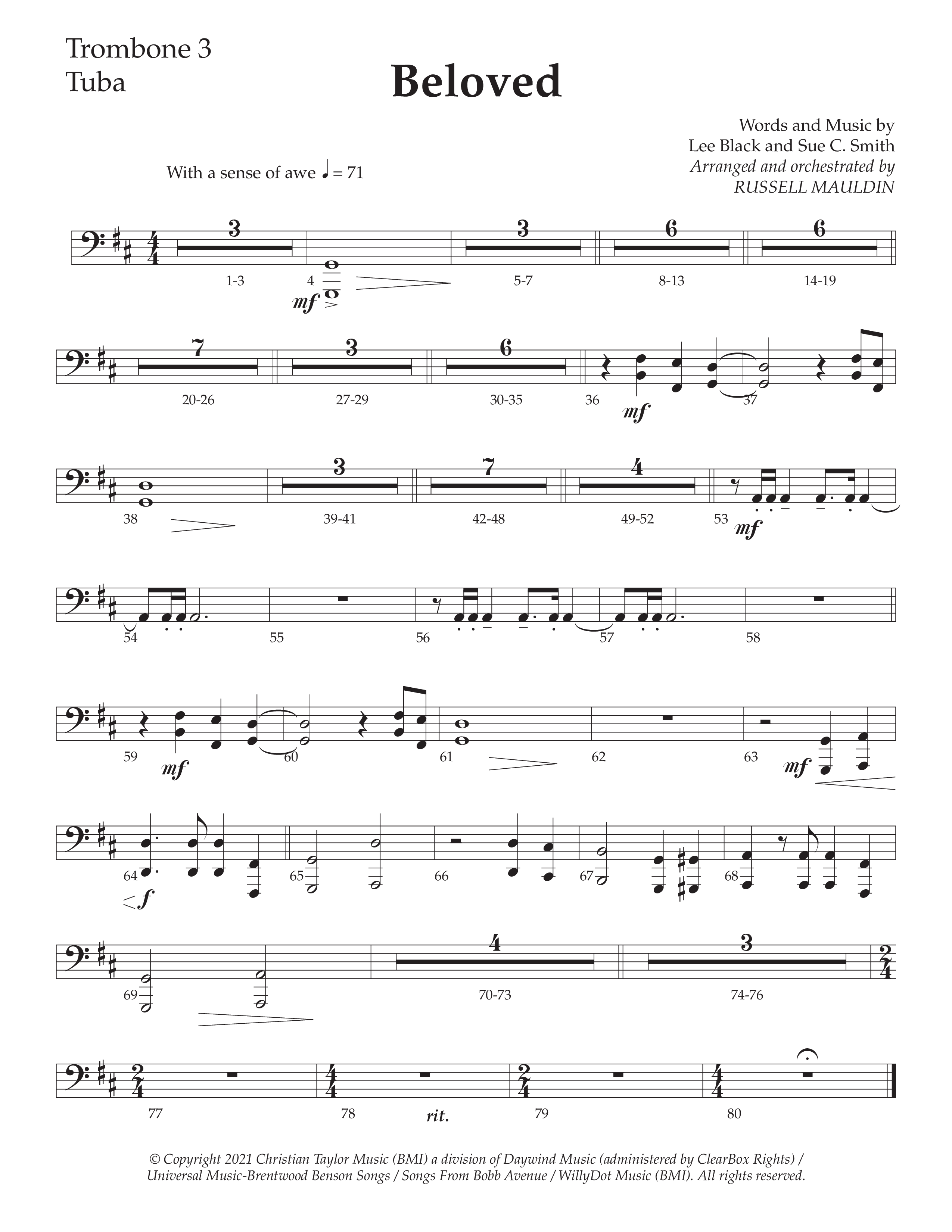Beloved (Choral Anthem SATB) Trombone 3/Tuba (Daywind Worship / Arr. Russell Mauldin)