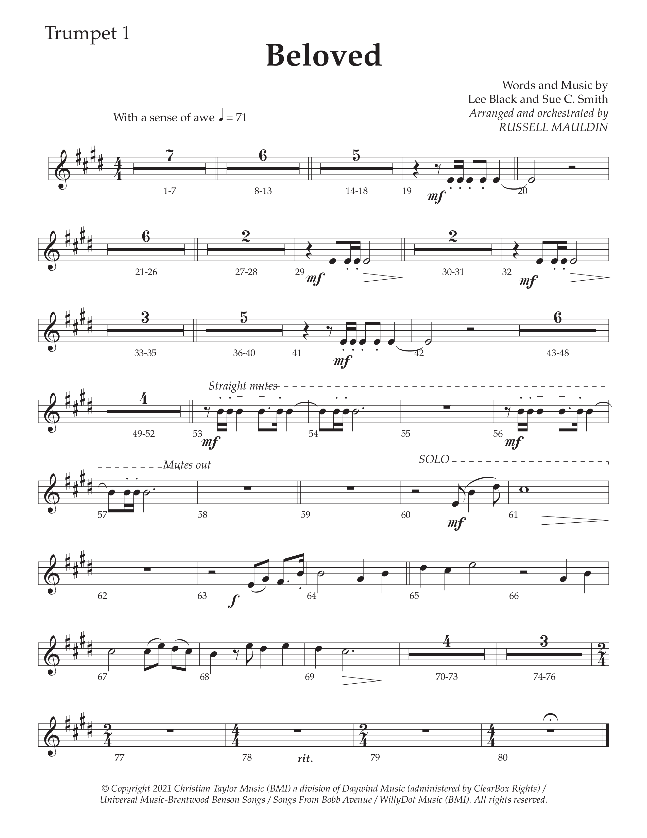Beloved (Choral Anthem SATB) Trumpet 1 (Daywind Worship / Arr. Russell Mauldin)