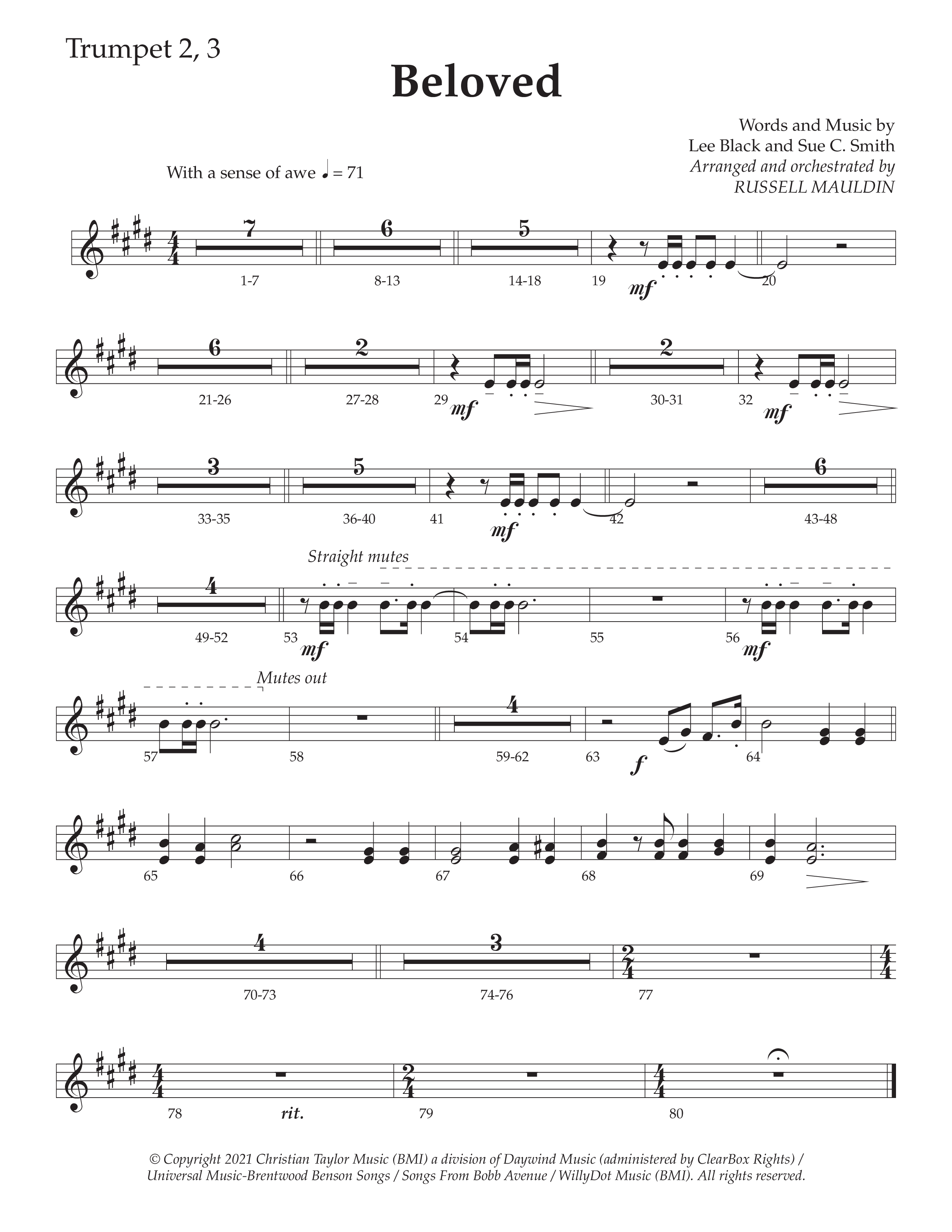 Beloved (Choral Anthem SATB) Trumpet 2/3 (Daywind Worship / Arr. Russell Mauldin)