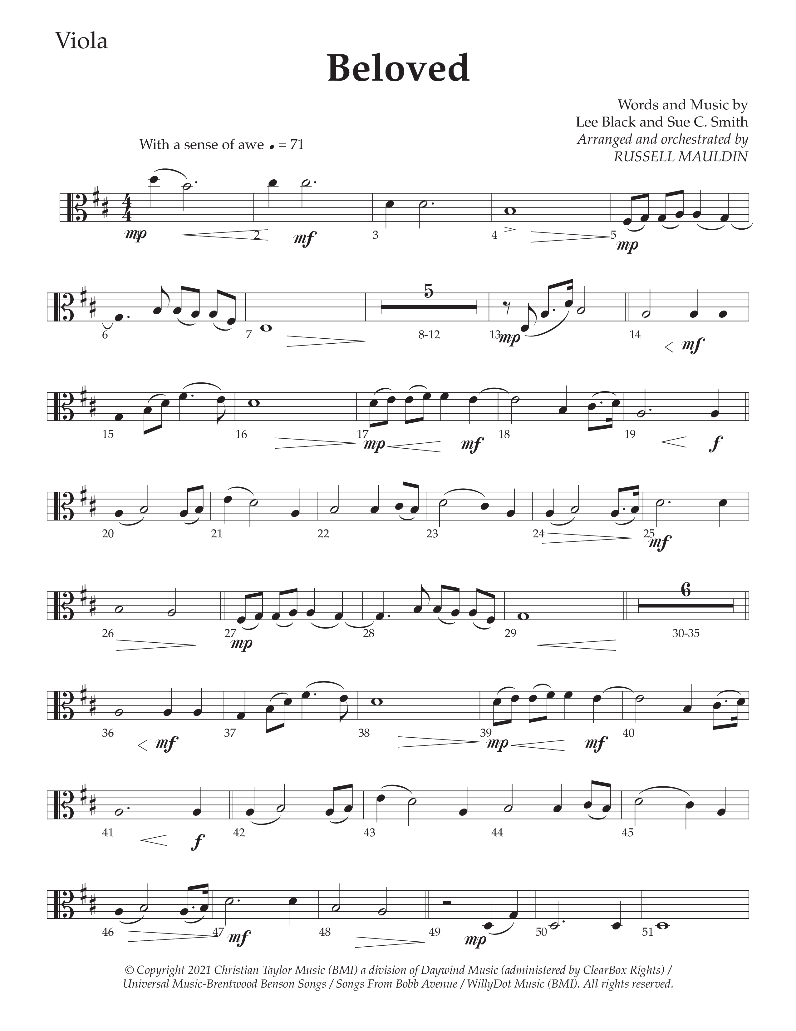 Beloved (Choral Anthem SATB) Viola (Daywind Worship / Arr. Russell Mauldin)