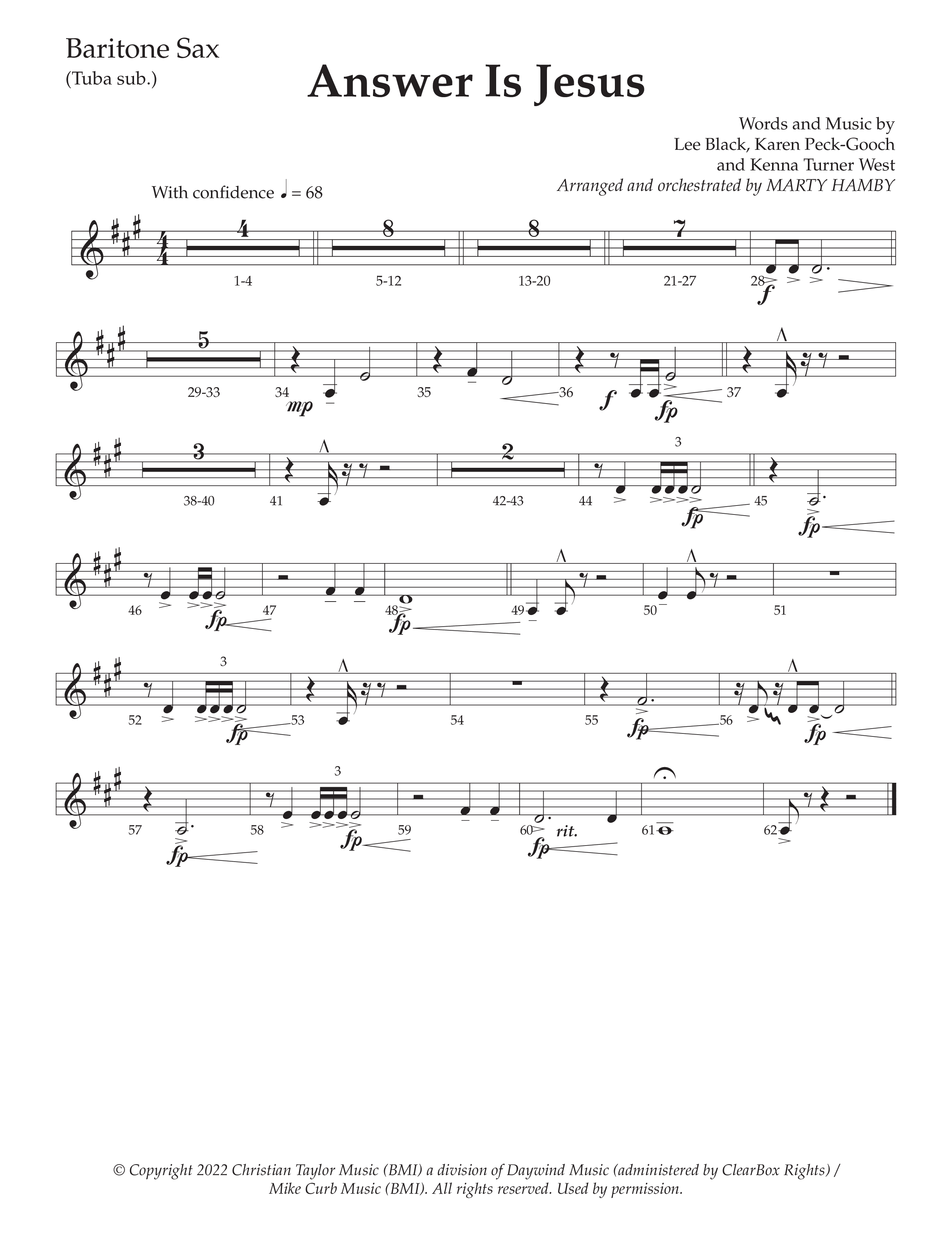 Answer Is Jesus (Choral Anthem SATB) Bari Sax (Daywind Worship / Arr. Marty Hamby)