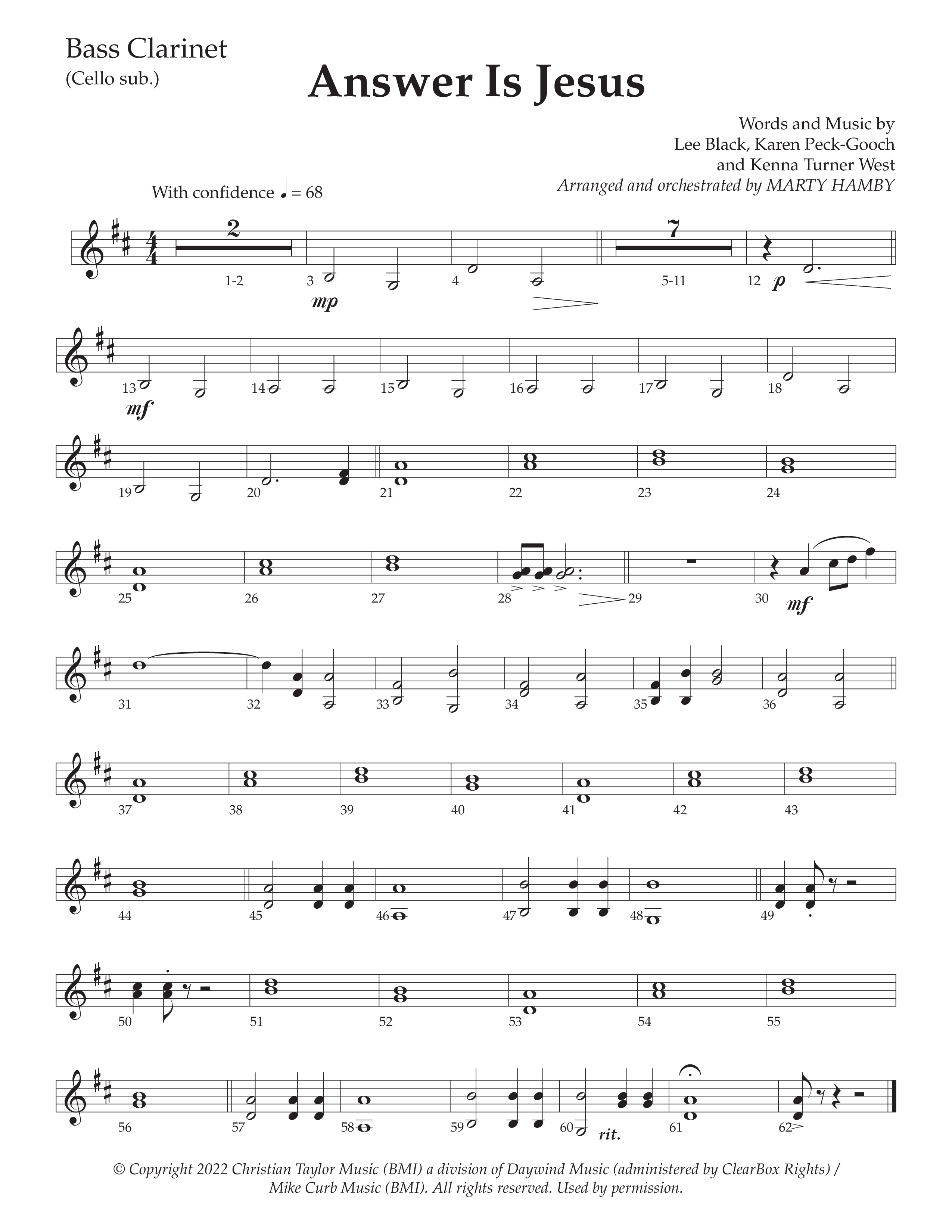 Answer Is Jesus (Choral Anthem SATB) Bass Clarinet (Daywind Worship / Arr. Marty Hamby)