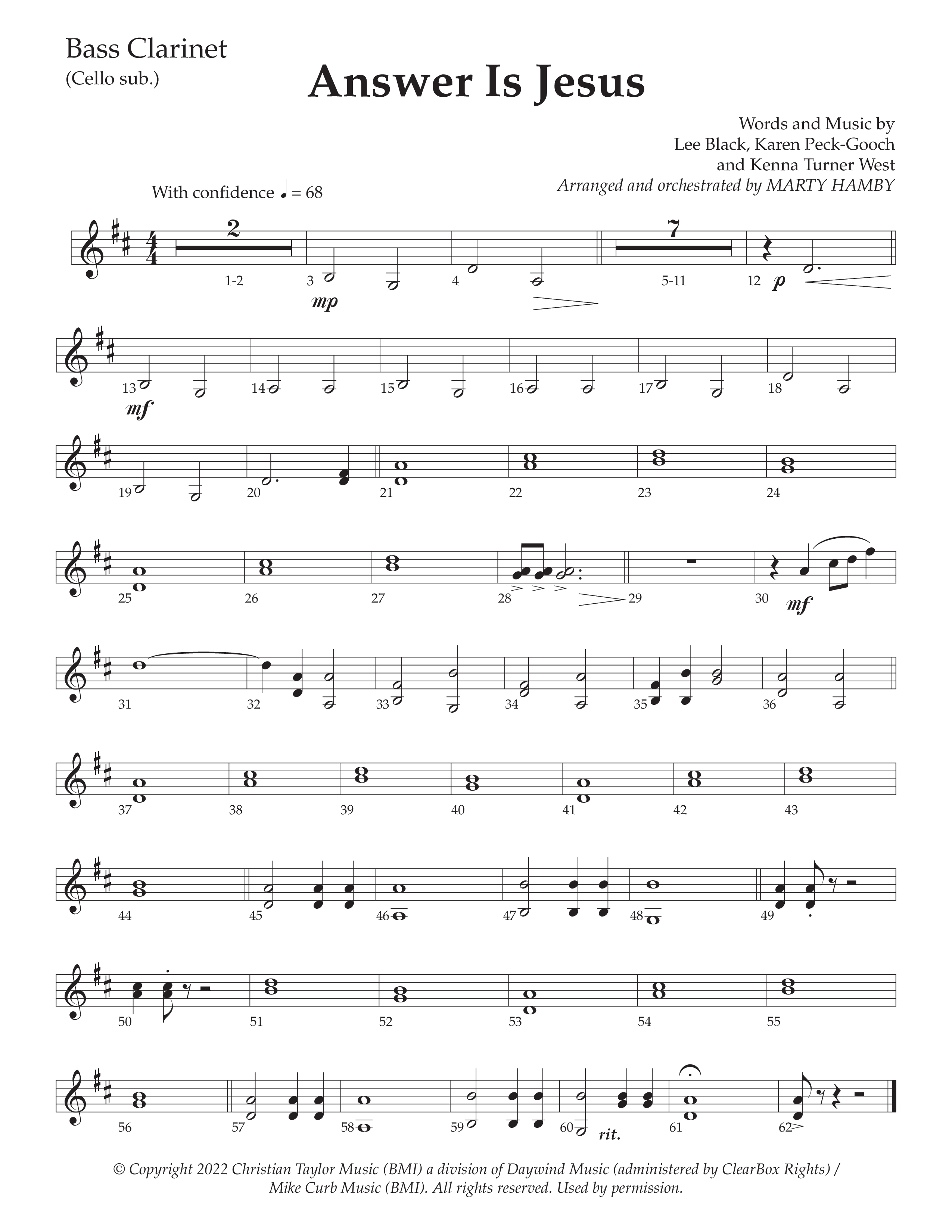 Answer Is Jesus (Choral Anthem SATB) Bass Clarinet (Daywind Worship / Arr. Marty Hamby)