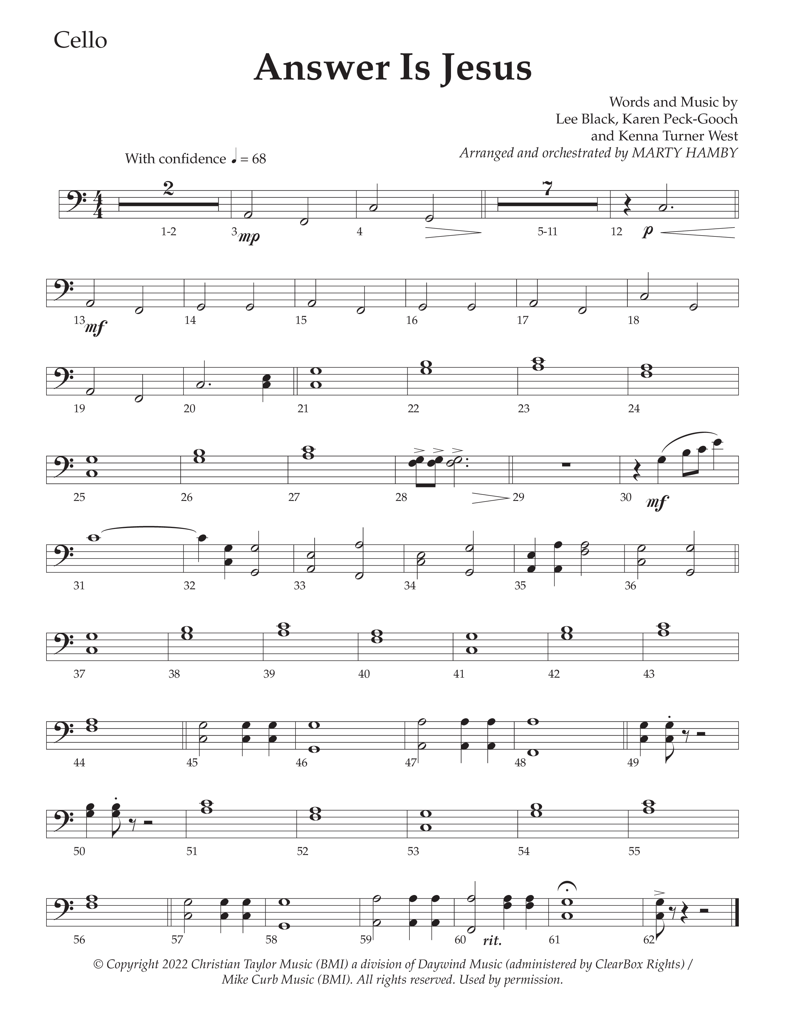 Answer Is Jesus (Choral Anthem SATB) Cello (Daywind Worship / Arr. Marty Hamby)