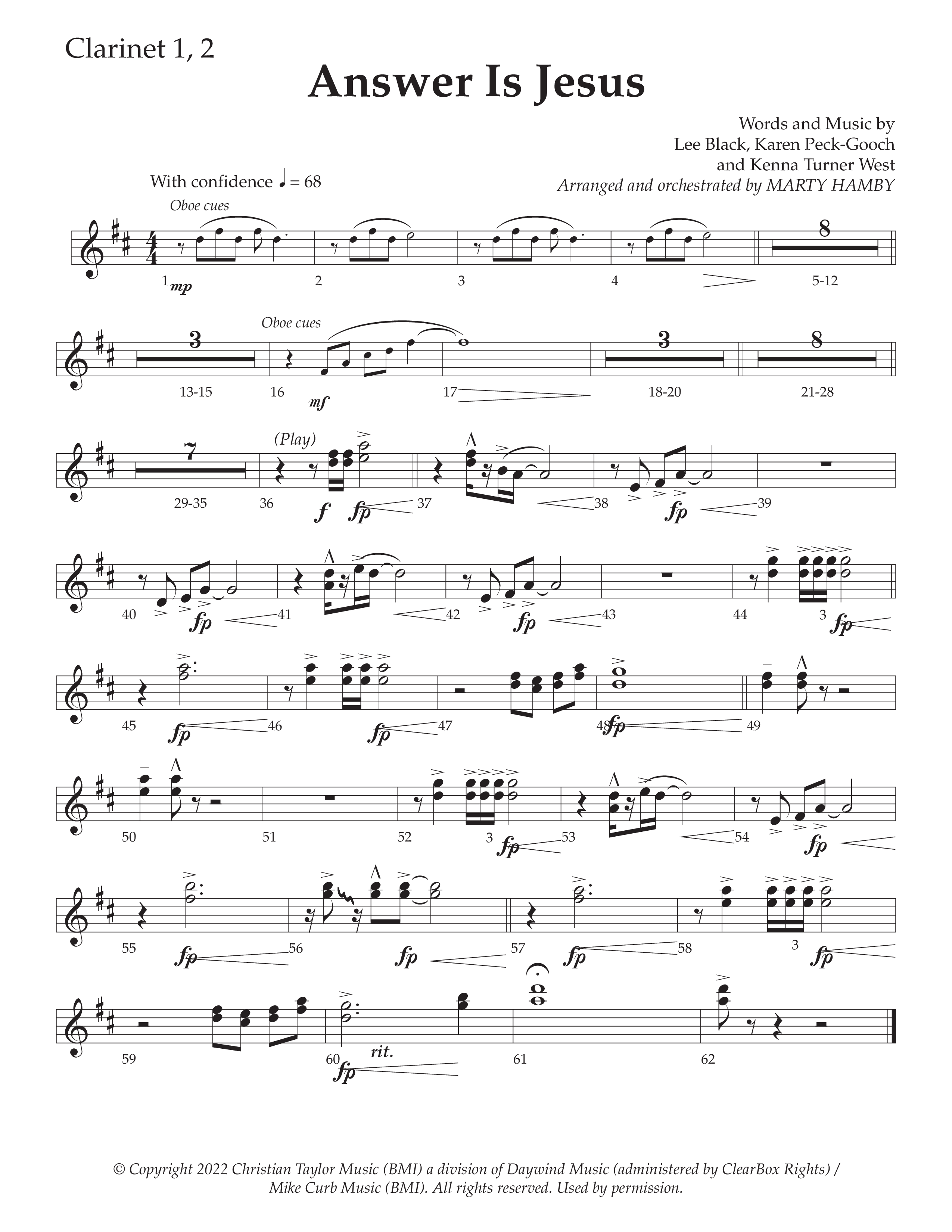Answer Is Jesus (Choral Anthem SATB) Clarinet 1/2 (Daywind Worship / Arr. Marty Hamby)