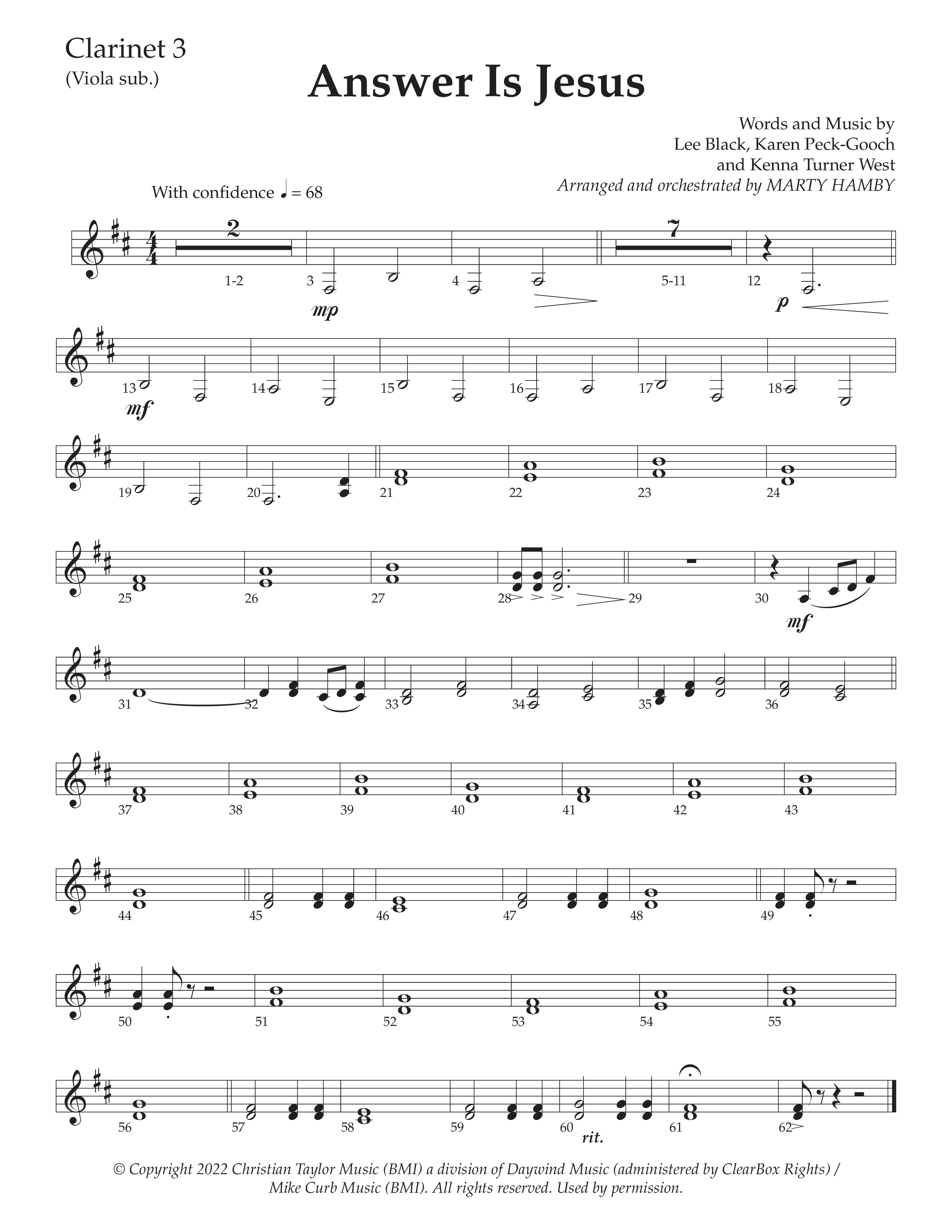 Answer Is Jesus (Choral Anthem SATB) Clarinet 3 (Daywind Worship / Arr. Marty Hamby)