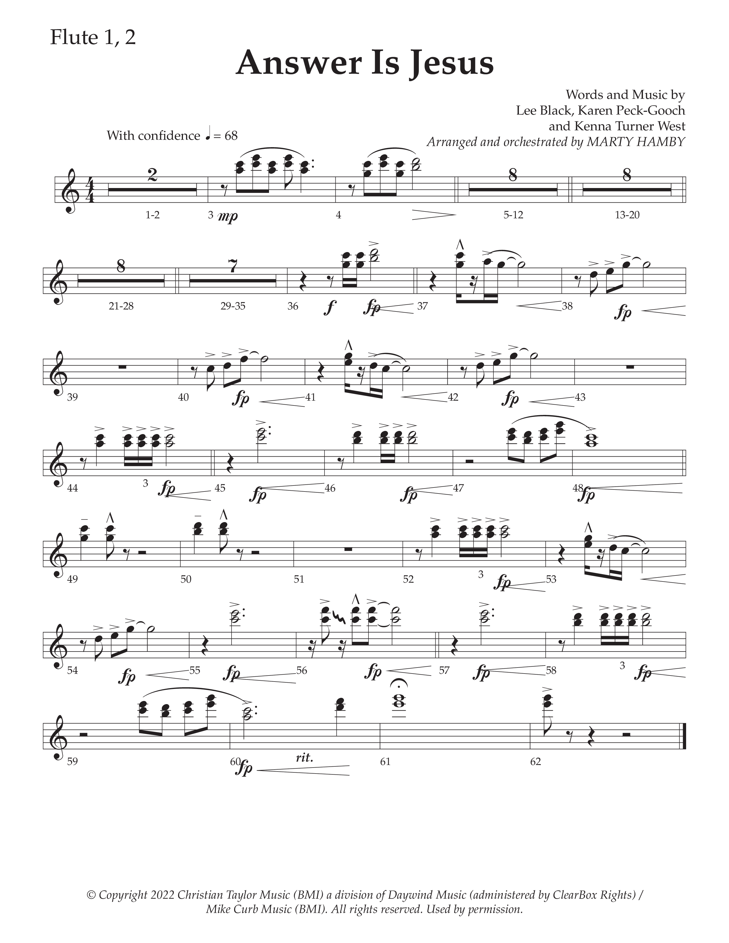 Answer Is Jesus (Choral Anthem SATB) Flute 1/2 (Daywind Worship / Arr. Marty Hamby)