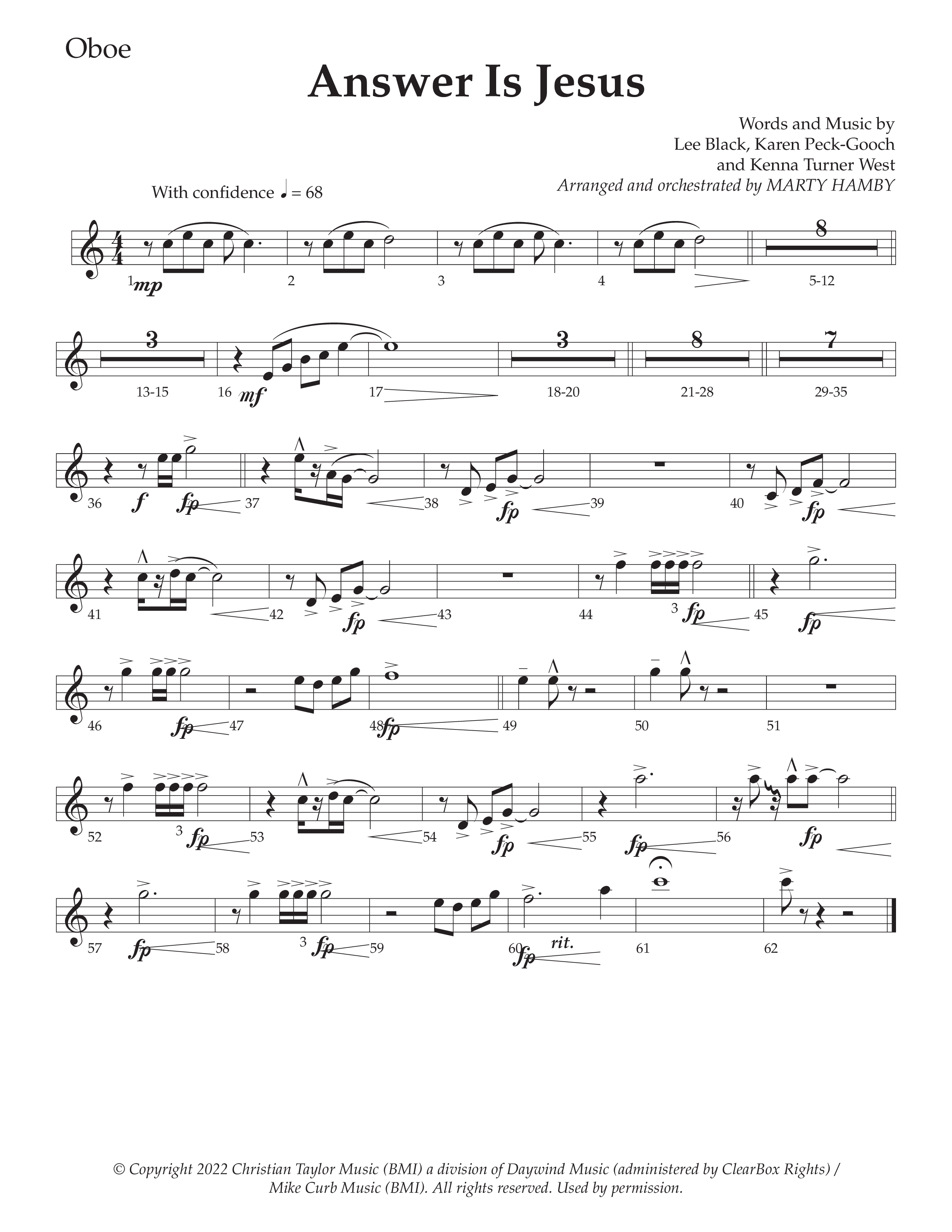 Answer Is Jesus (Choral Anthem SATB) Oboe (Daywind Worship / Arr. Marty Hamby)