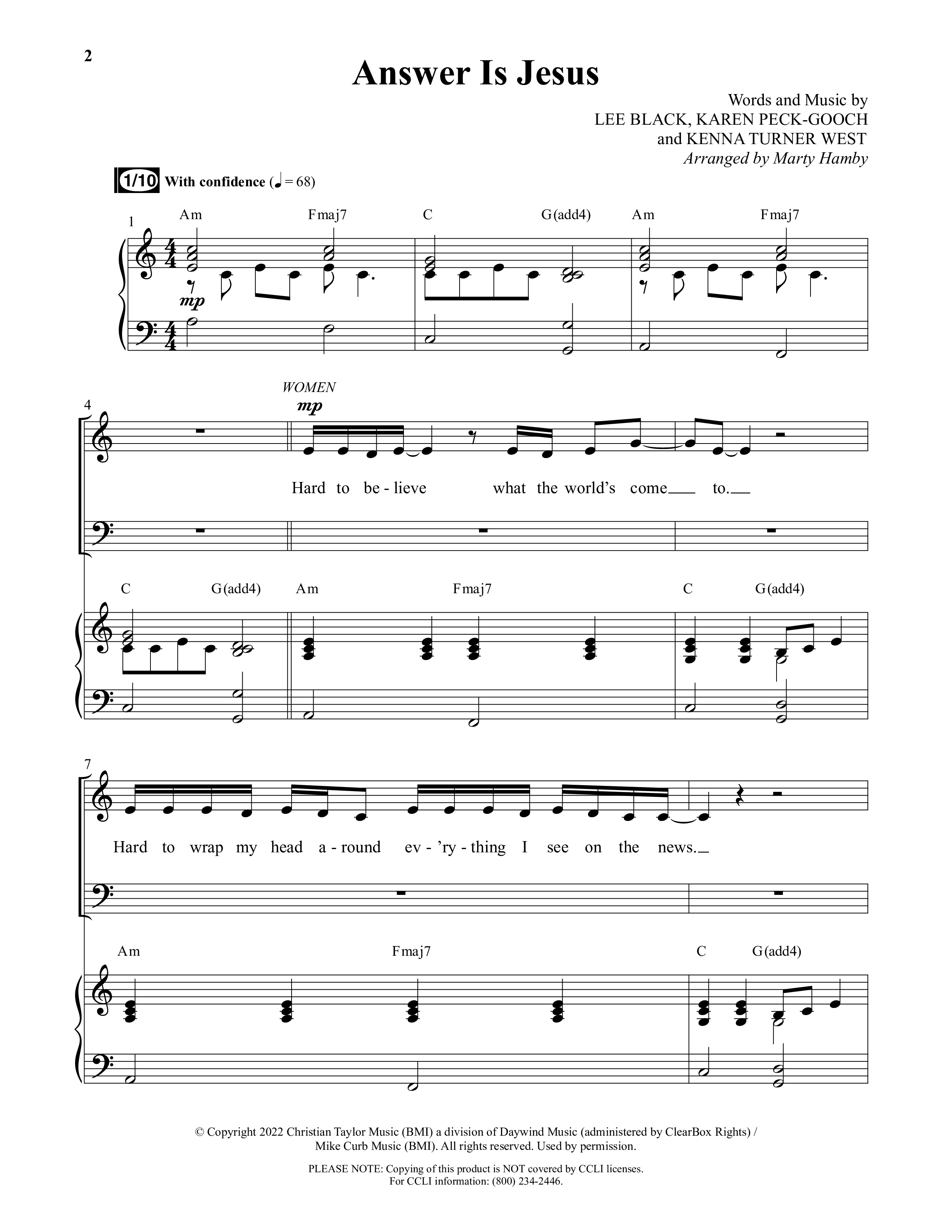 Answer Is Jesus (Choral Anthem SATB) Anthem (SATB/Piano) (Daywind Worship / Arr. Marty Hamby)