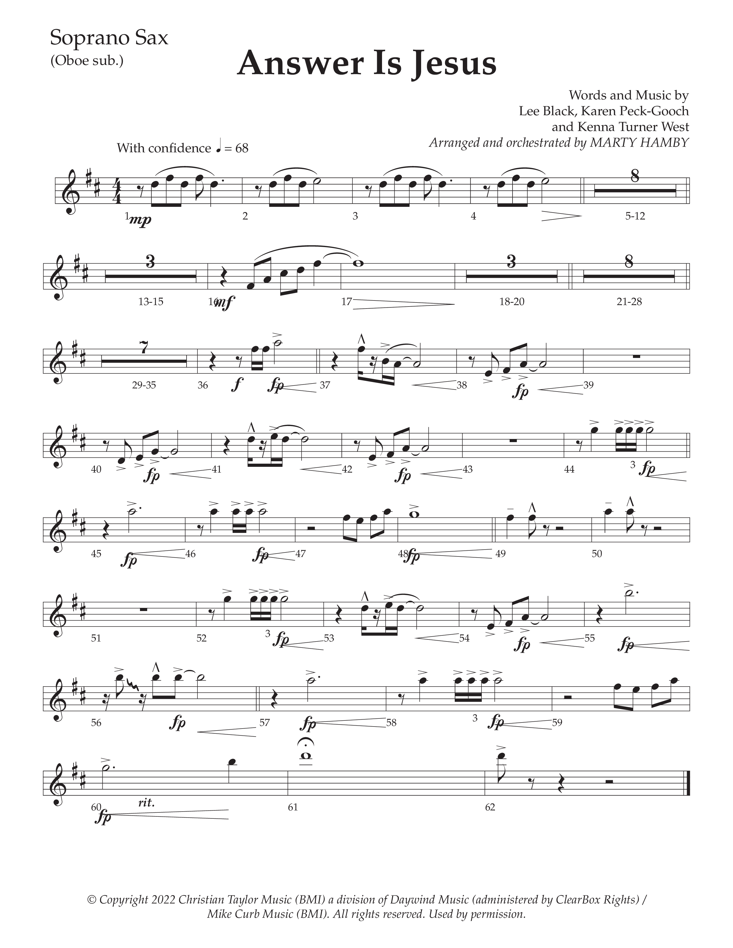 Answer Is Jesus (Choral Anthem SATB) Soprano Sax (Daywind Worship / Arr. Marty Hamby)