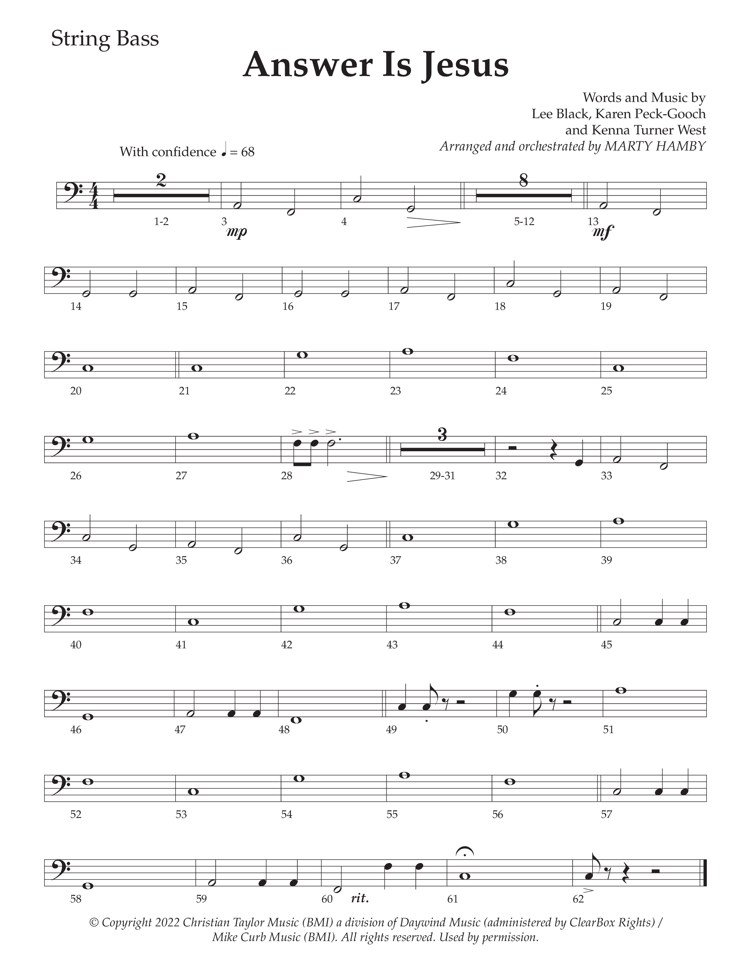 Answer Is Jesus (Choral Anthem SATB) String Bass (Daywind Worship / Arr. Marty Hamby)