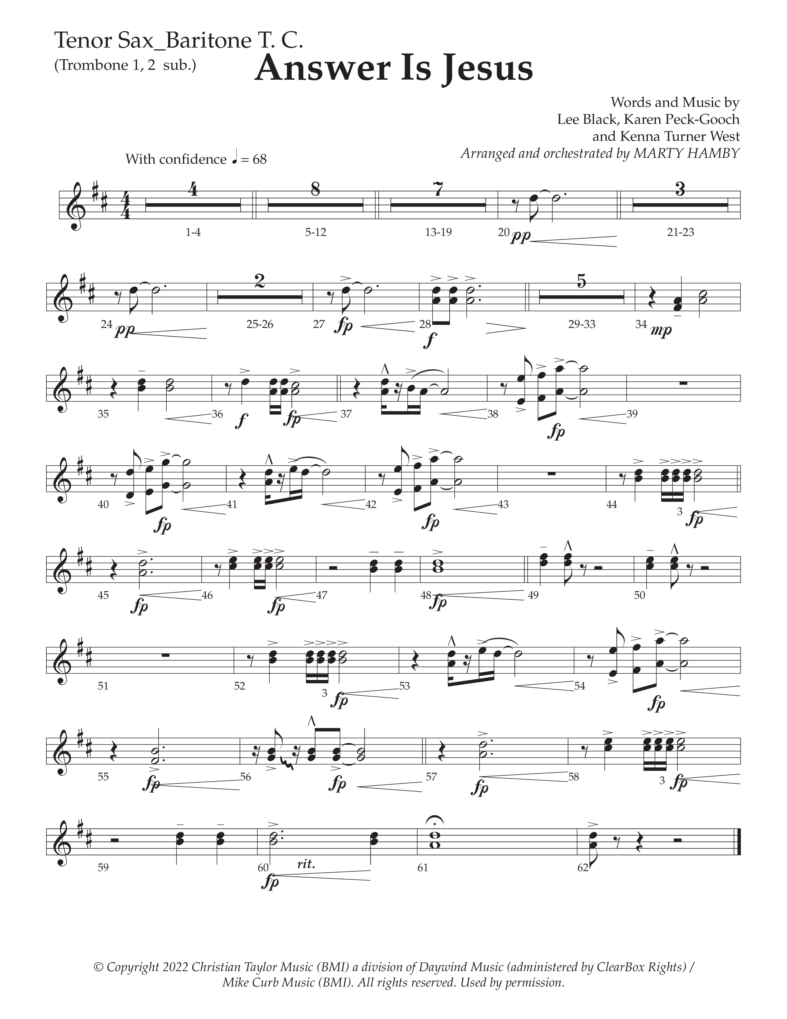 Answer Is Jesus (Choral Anthem SATB) Tenor Sax/Baritone T.C. (Daywind Worship / Arr. Marty Hamby)