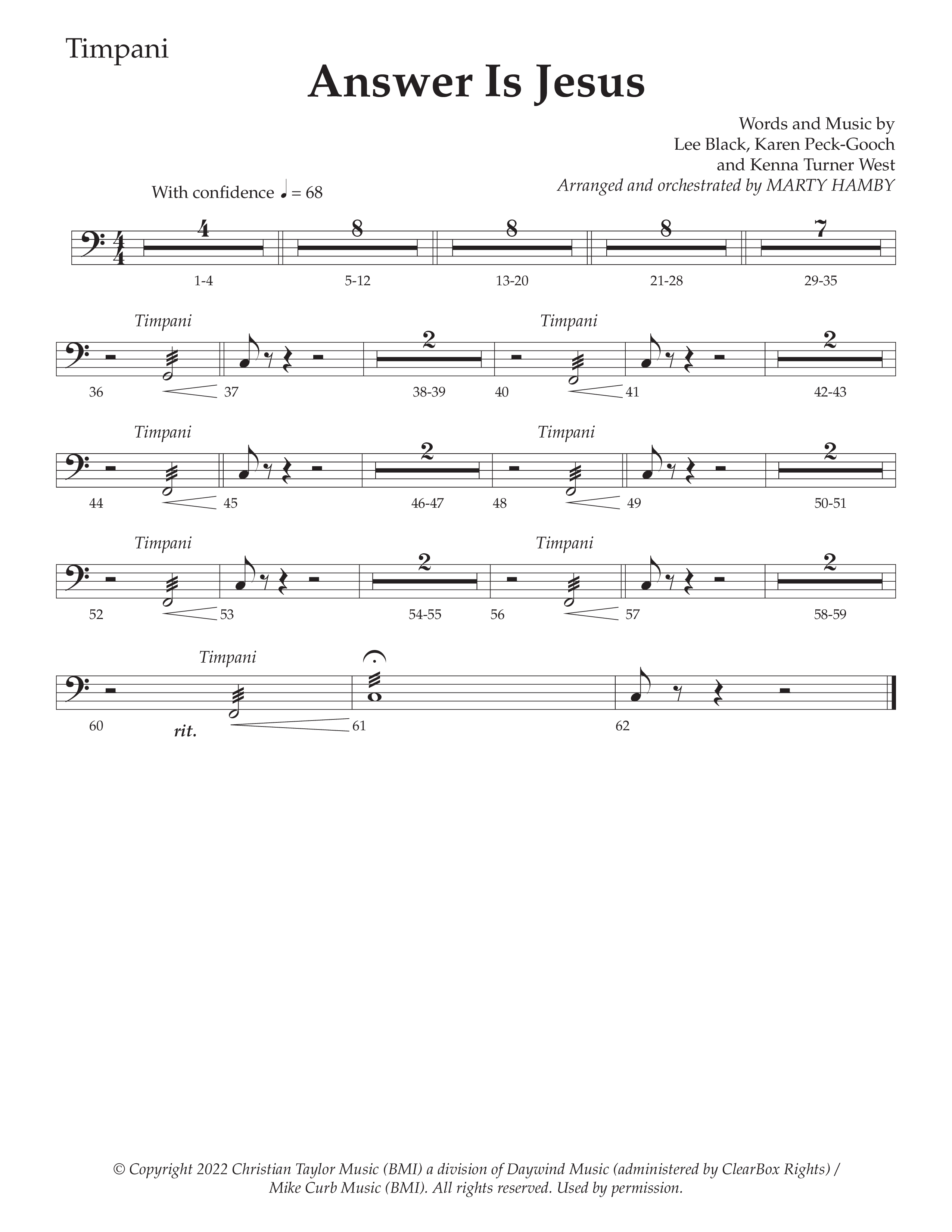 Answer Is Jesus (Choral Anthem SATB) Timpani (Daywind Worship / Arr. Marty Hamby)
