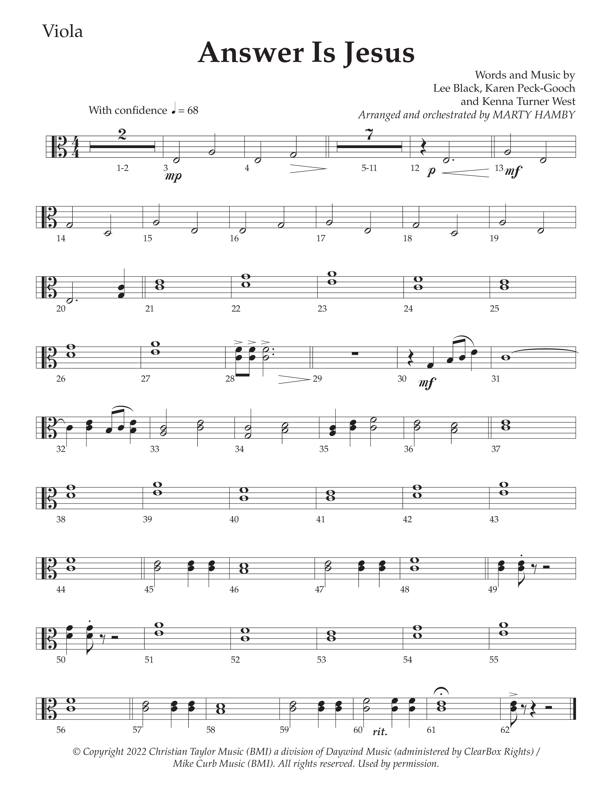 Answer Is Jesus (Choral Anthem SATB) Viola (Daywind Worship / Arr. Marty Hamby)