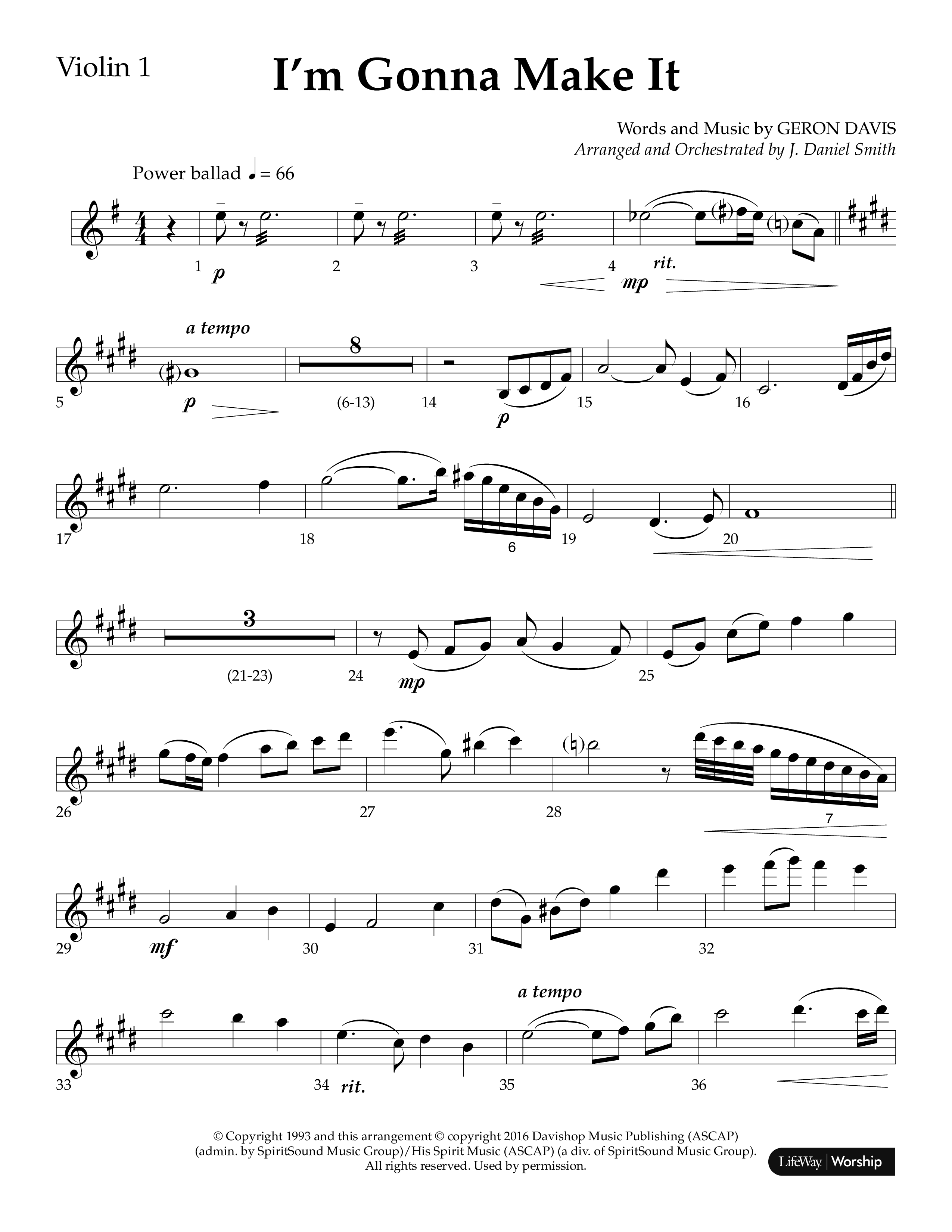 I'm Gonna Make It (Choral Anthem SATB) Violin 1 (Lifeway Choral / Arr. J. Daniel Smith)
