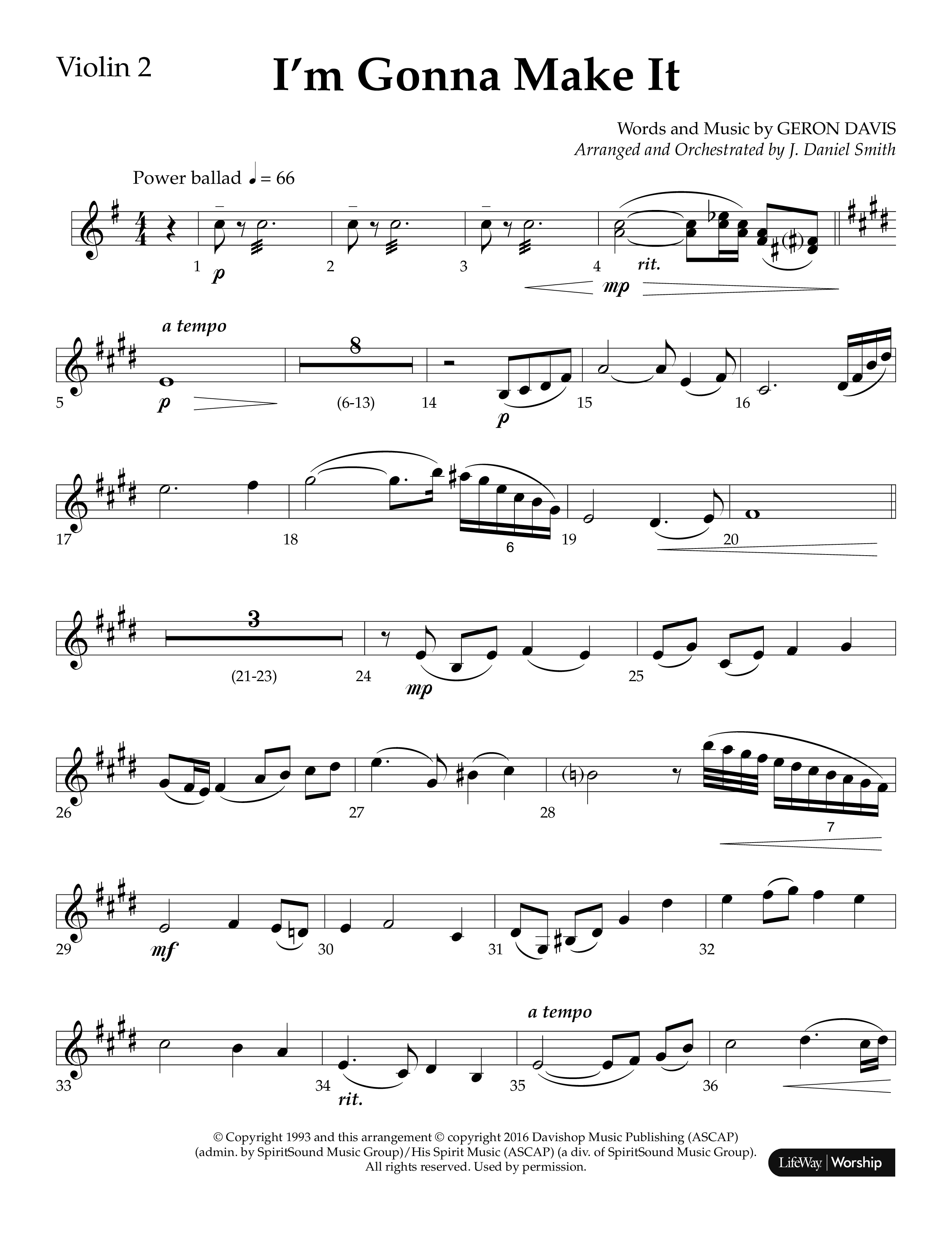 I'm Gonna Make It (Choral Anthem SATB) Violin 2 (Lifeway Choral / Arr. J. Daniel Smith)