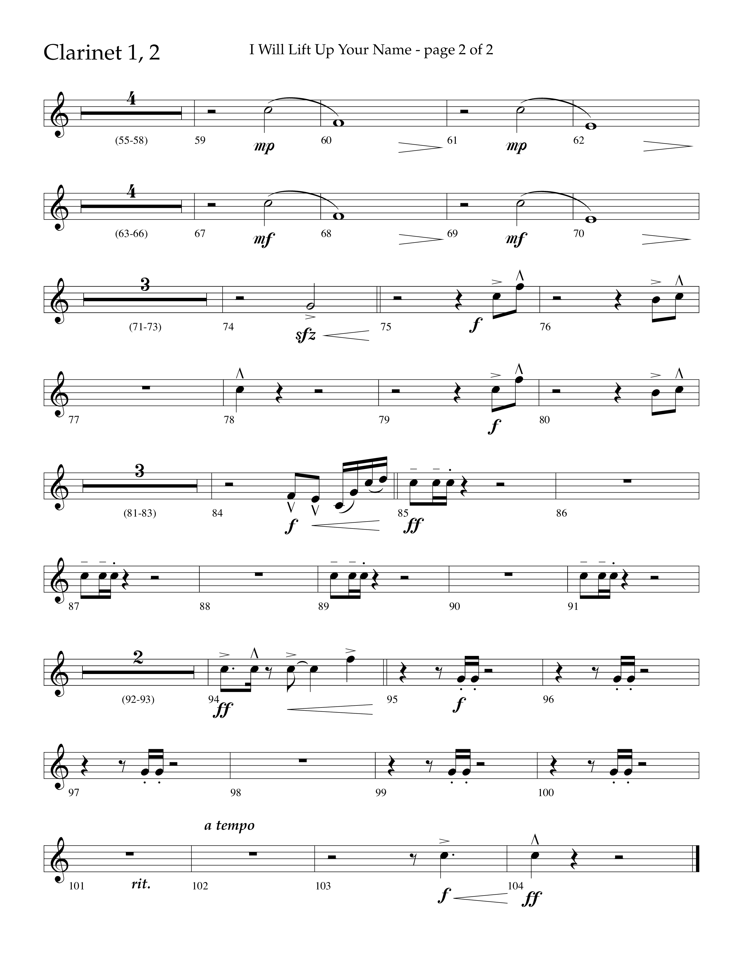 I Will Lift Up Your Name (Choral Anthem SATB) Clarinet 1/2 (Lifeway Choral / Arr. John Bolin / Orch. Cliff Duren)