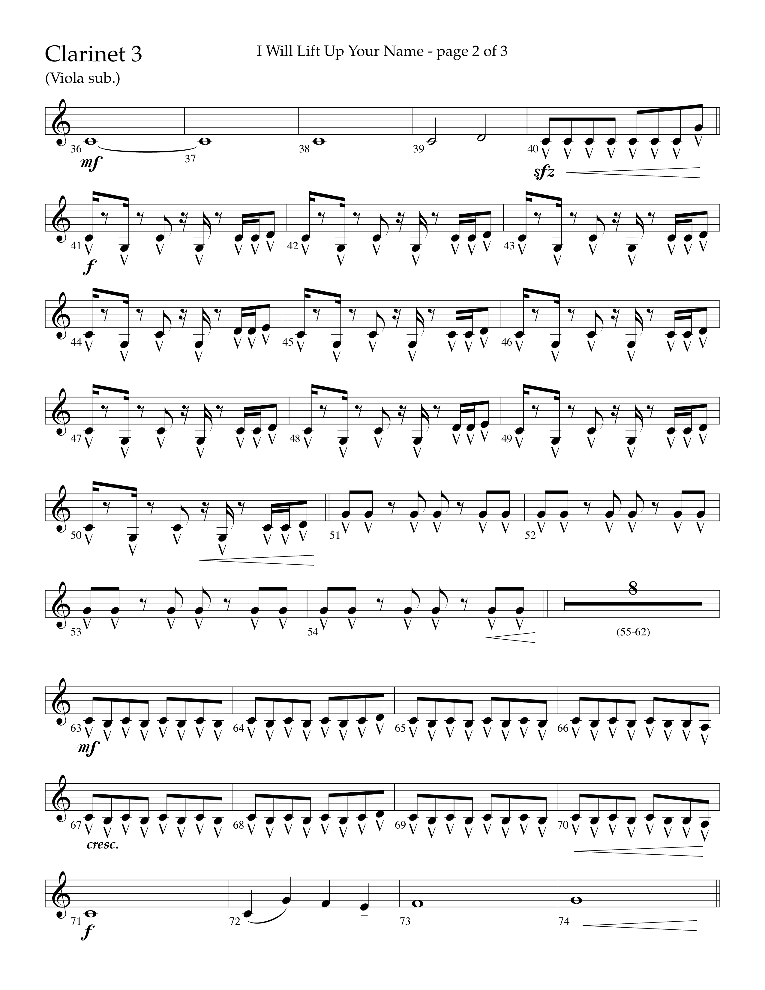 I Will Lift Up Your Name (Choral Anthem SATB) Clarinet 3 (Lifeway Choral / Arr. John Bolin / Orch. Cliff Duren)